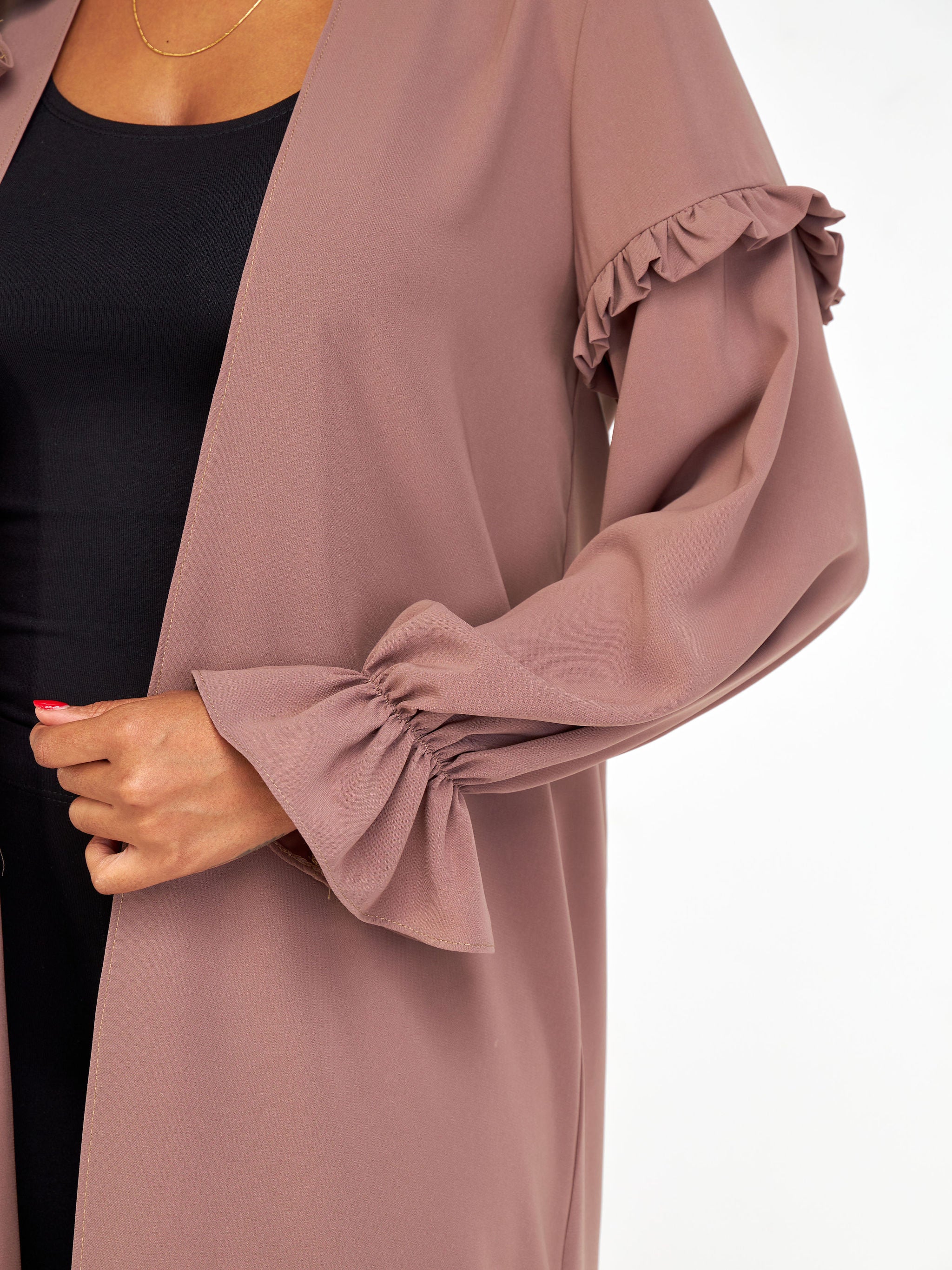 Vivo Ziwa Long Sleeve Ruffle Midi Kimono - Dark Taupe