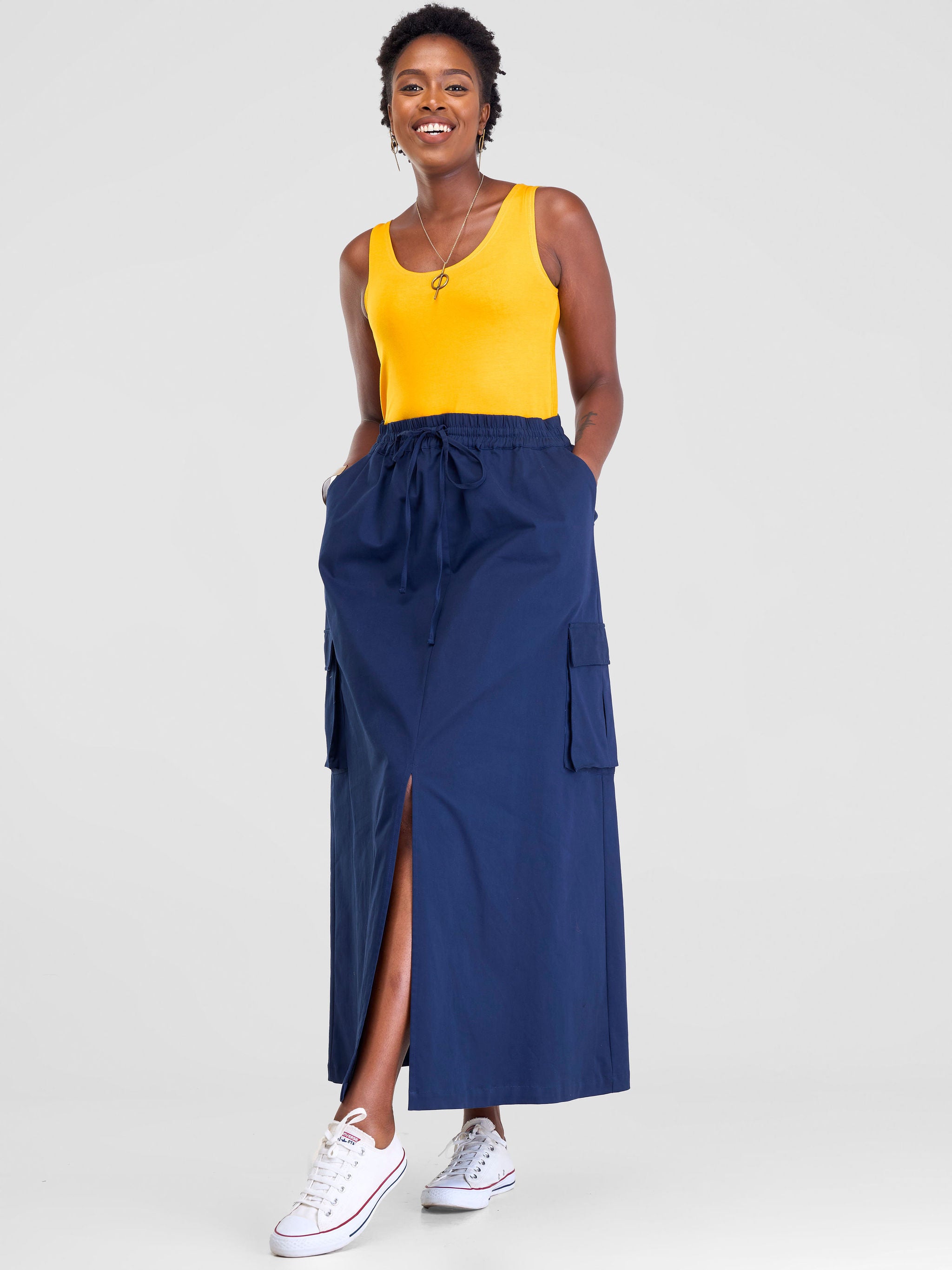 Safari Lira Front Slit Maxi Skirt Navy Blue Vivo Fashion Group Kenya