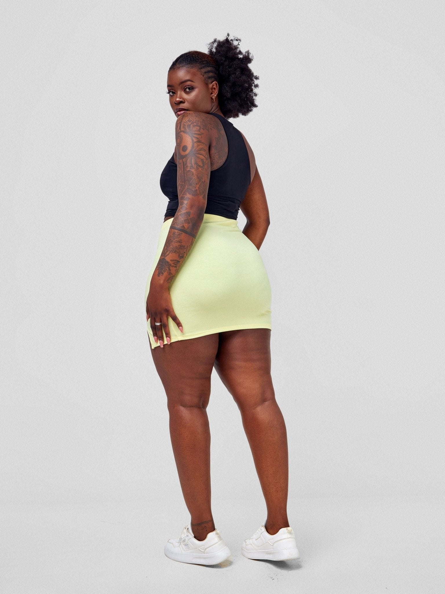 Carrie Wahu X SZ Ribbed Pencil Skirt - Elfin Yellow - Shopzetu