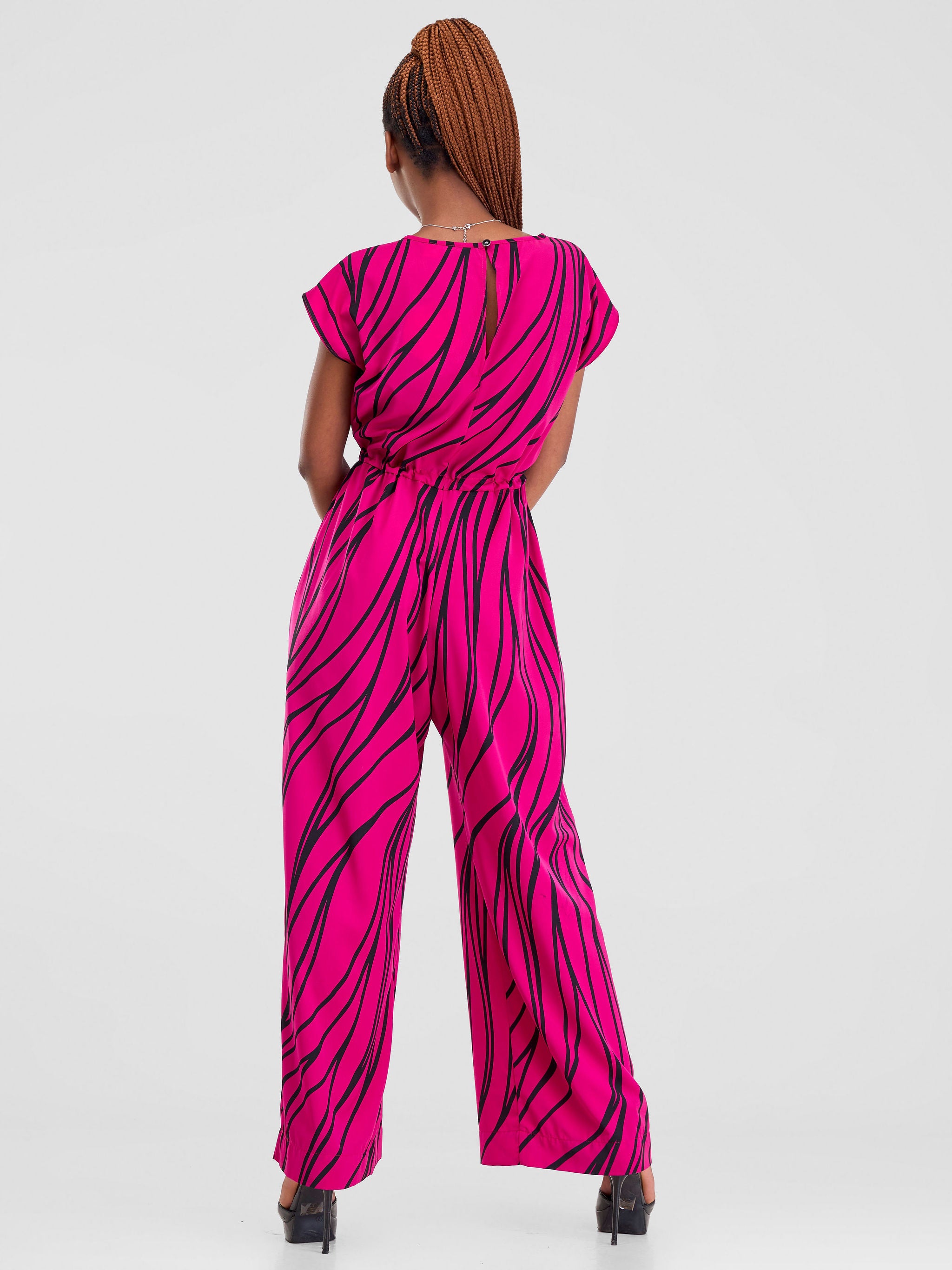 Vivo Sakari Drop Shoulder Jumpsuit - Hot Pink Sari Print