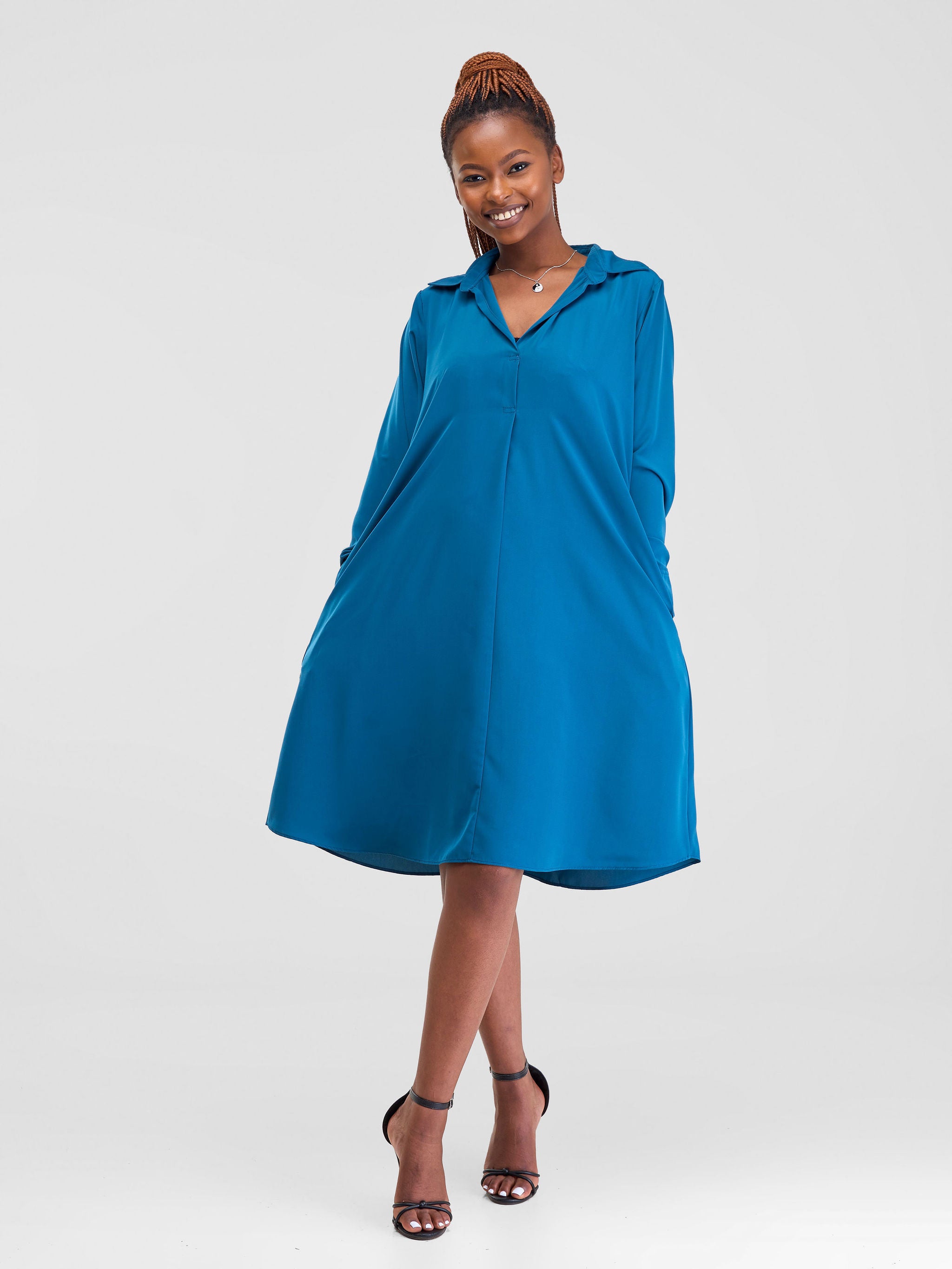 Vivo Yumi Long Sleeve Tent Shirt Dress - Teal | Vivo Fashion Group Kenya