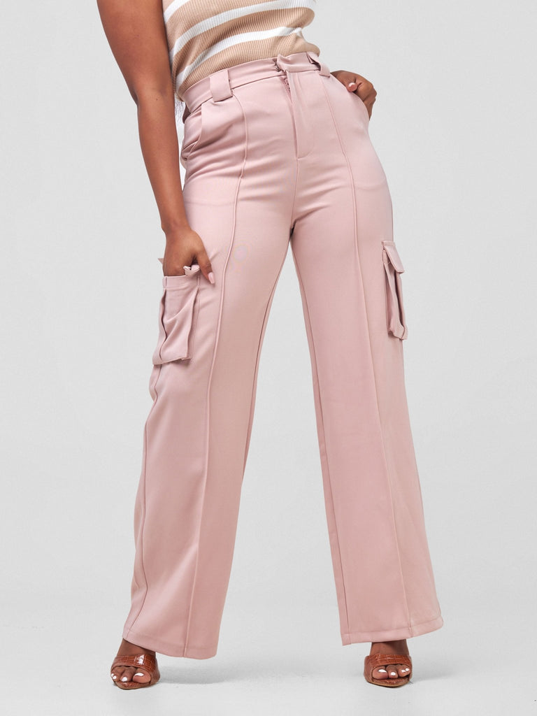 Carrie Wahu X SZ Fabiana Wide Leg Cargo Trousers - Blush Pink - Shopzetu