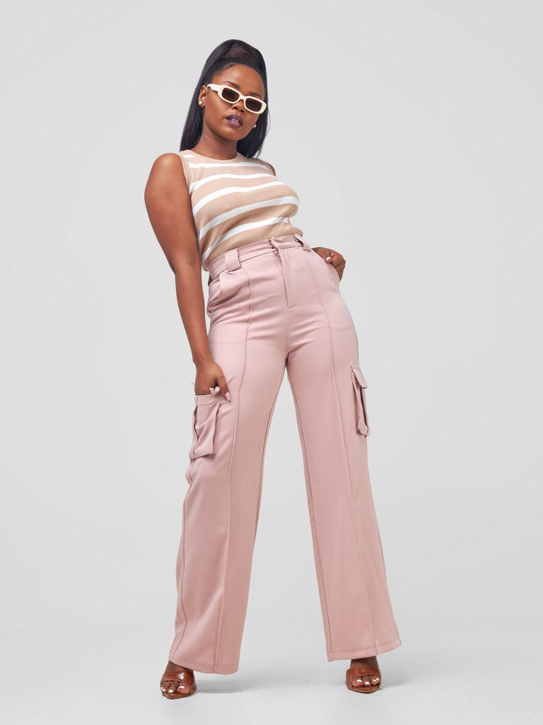 Carrie Wahu X SZ Fabiana Wide Leg Cargo Trousers - Blush Pink - Shopzetu