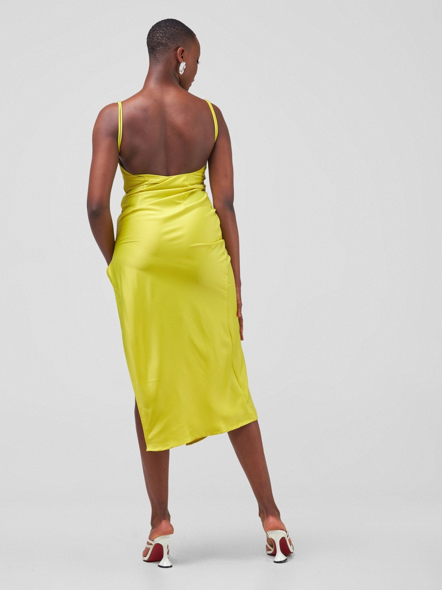 Carrie Wahu X SZ Long Satin Double Strap Dress - Lime - Shopzetu