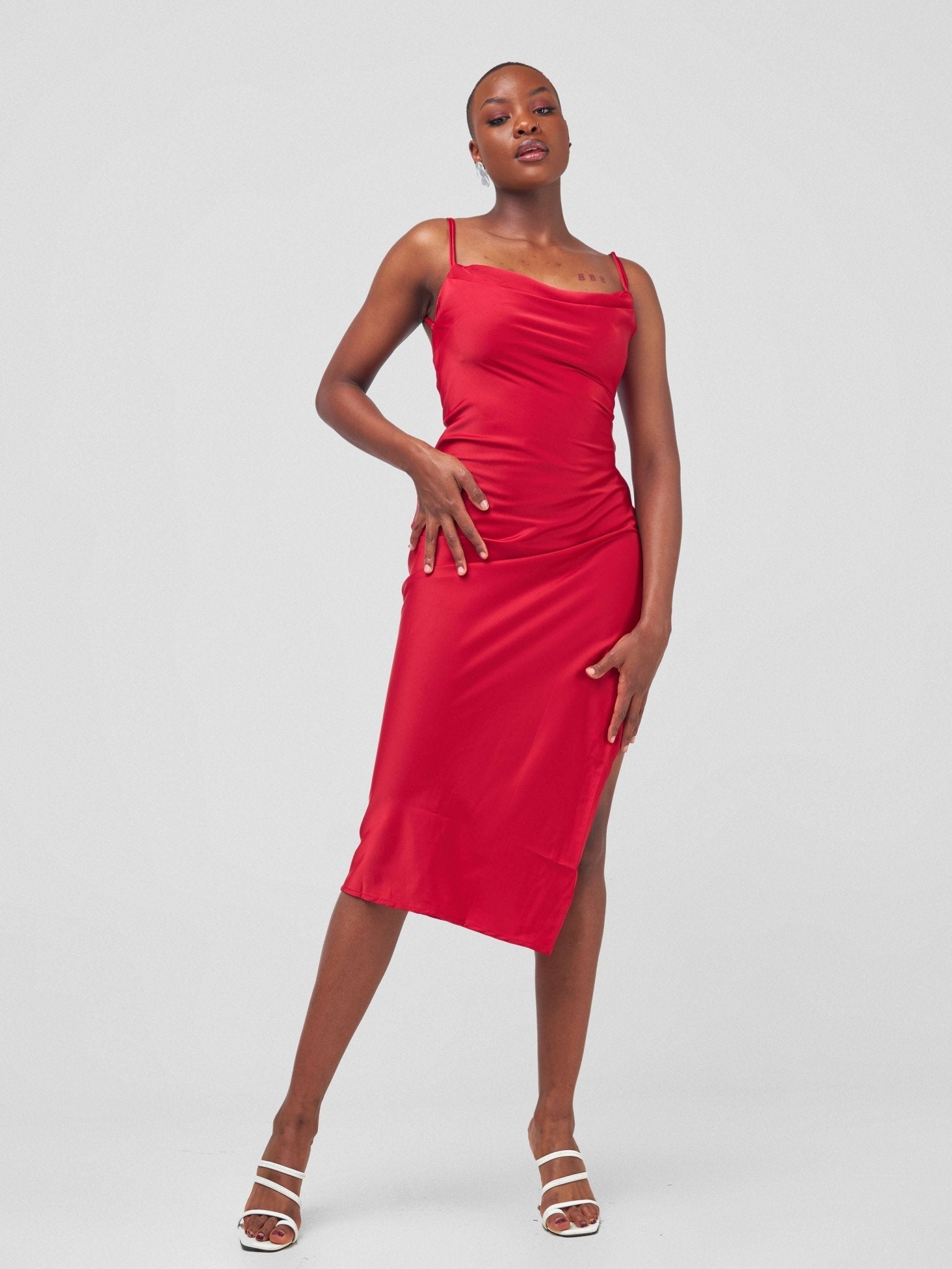 Carrie Wahu X SZ Long Satin Double Strap Dress - Red - Shopzetu