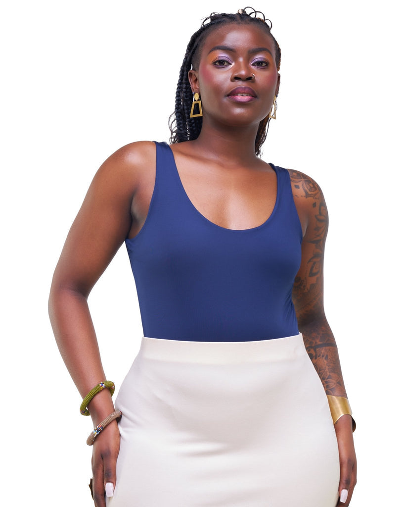 Zoya Party Sleeveless Bodysuit - Navy Blue - Shopzetu