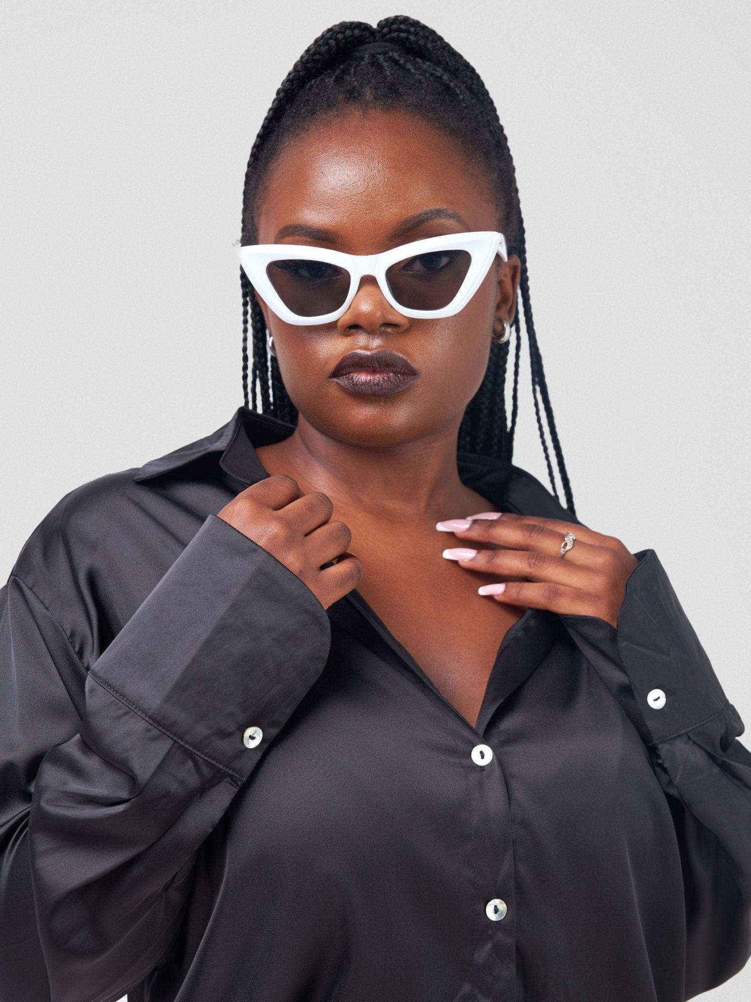 Carrie Wahu X SZ Long Sleeved Button Down Satin Shirt - Black - Shopzetu