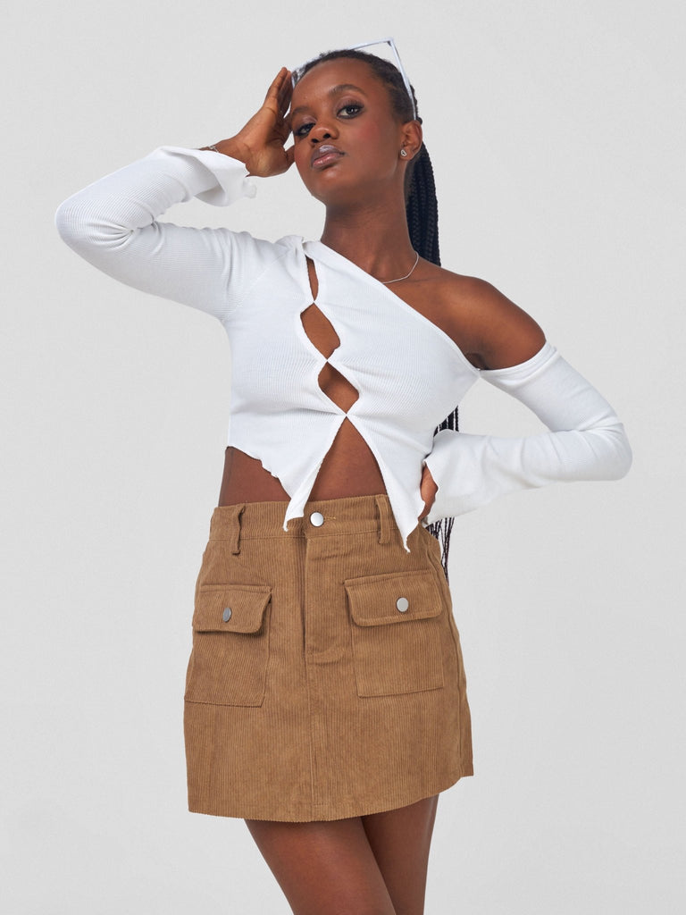 Carrie Wahu X SZ Corduroy Chic Skort - Brown - Shopzetu