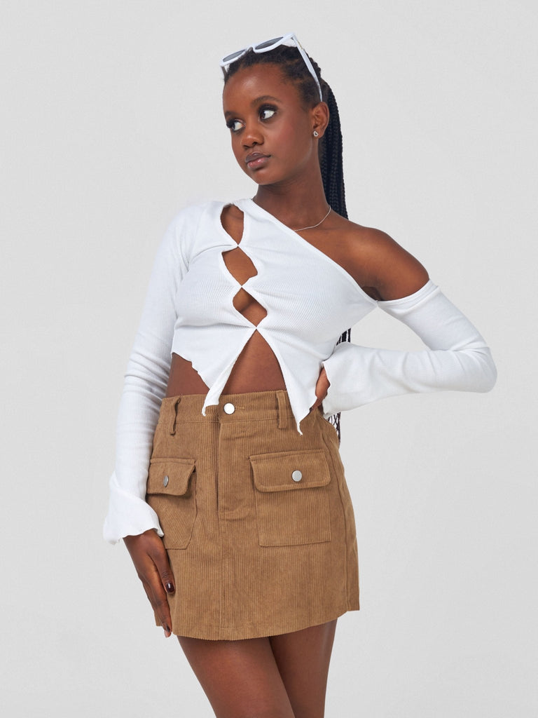 Carrie Wahu X SZ Corduroy Chic Skort - Brown - Shopzetu