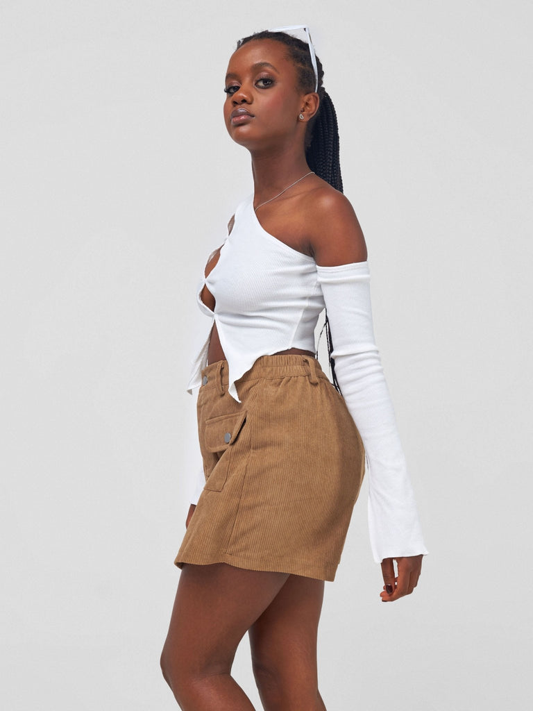 Carrie Wahu X SZ Corduroy Chic Skort - Brown - Shopzetu