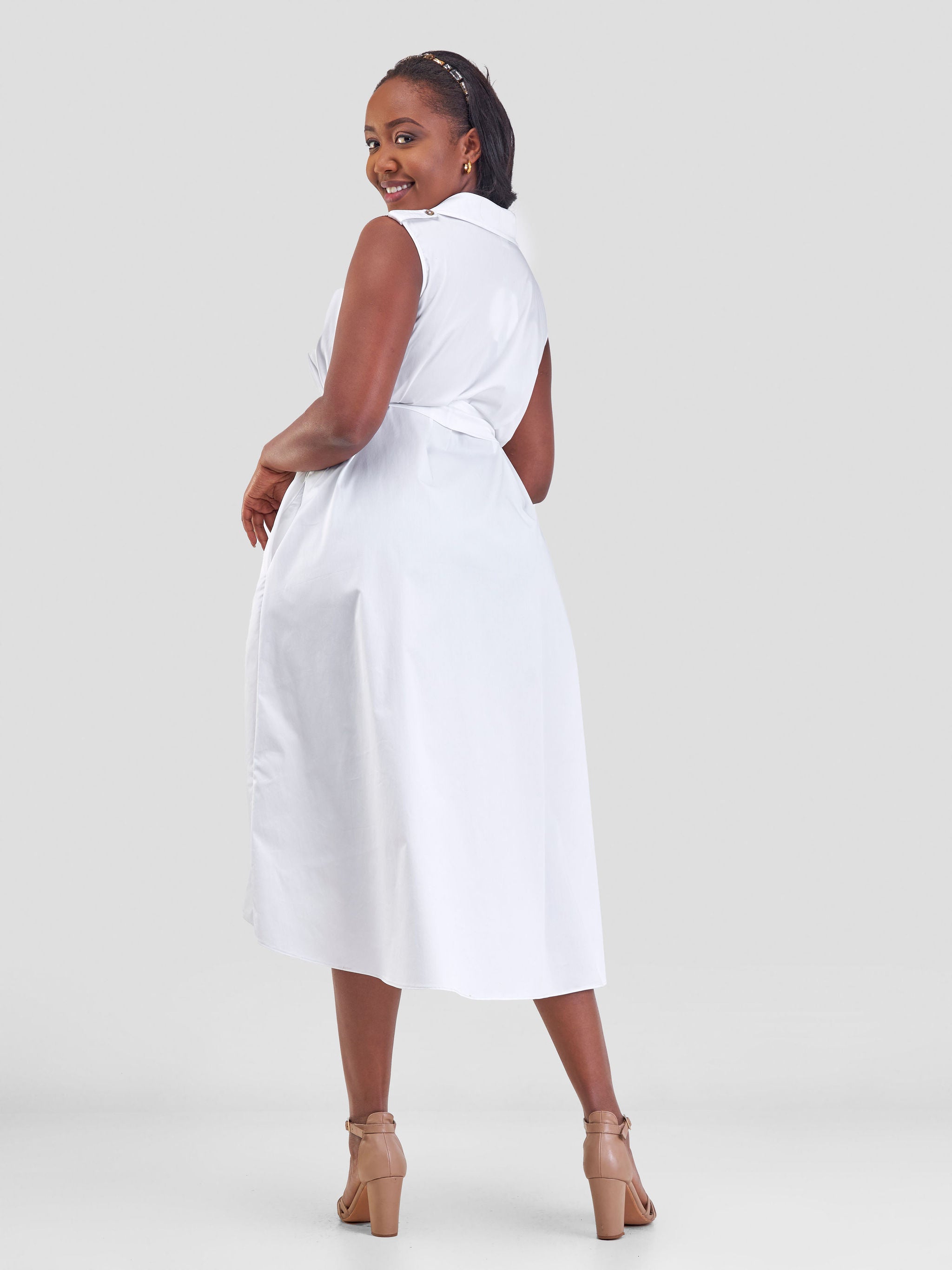 Safari Zene High Low Shirt Dress MG - White
