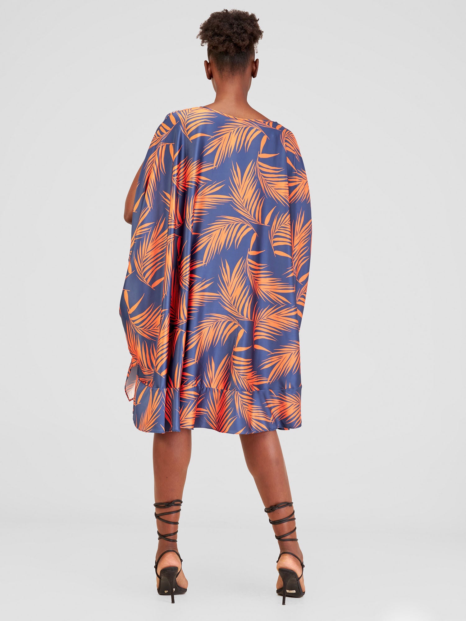 Vivo Alika Flounce Kaftan Top - Navy / Orange Siri Print