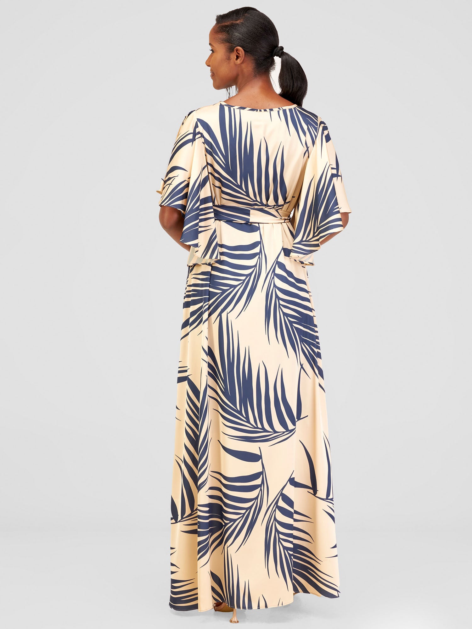 Vivo Alika Maxi A-Line Dress - Taupe / Navy Print