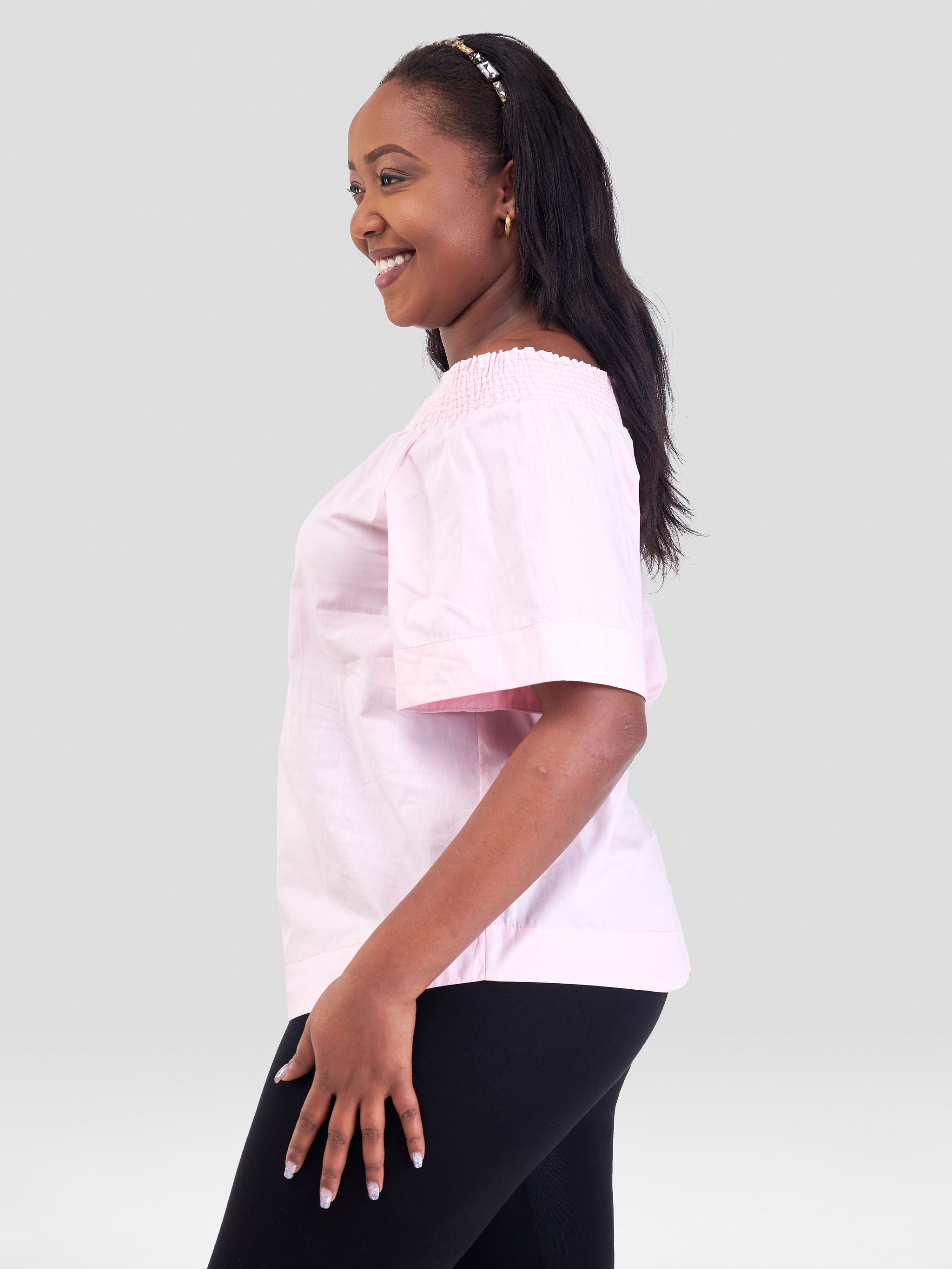 Safari Zene Off Shoulder Top - Light Pink