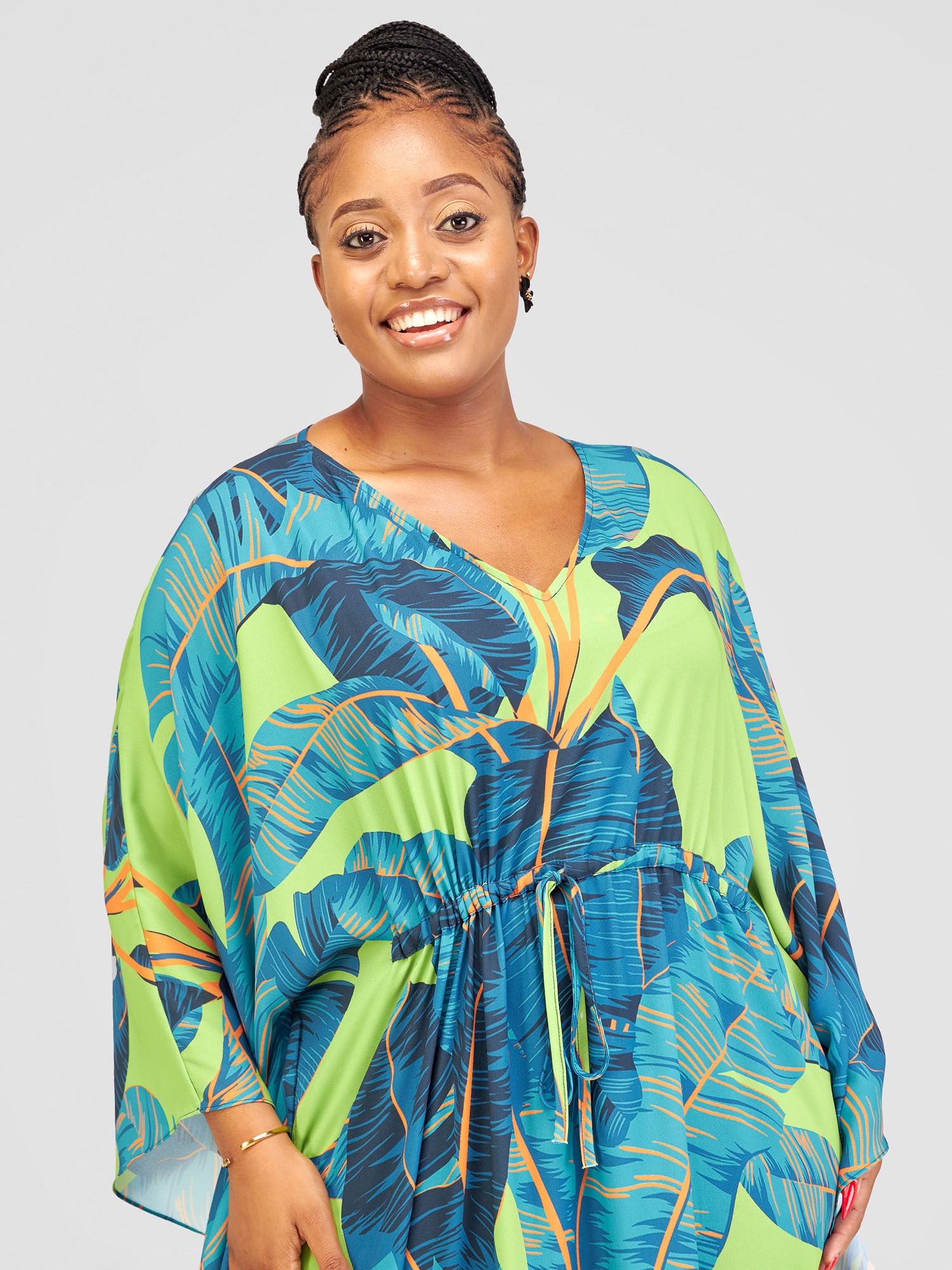 Vivo Alika Maxi Kimono - Green / Blue Asaka Print