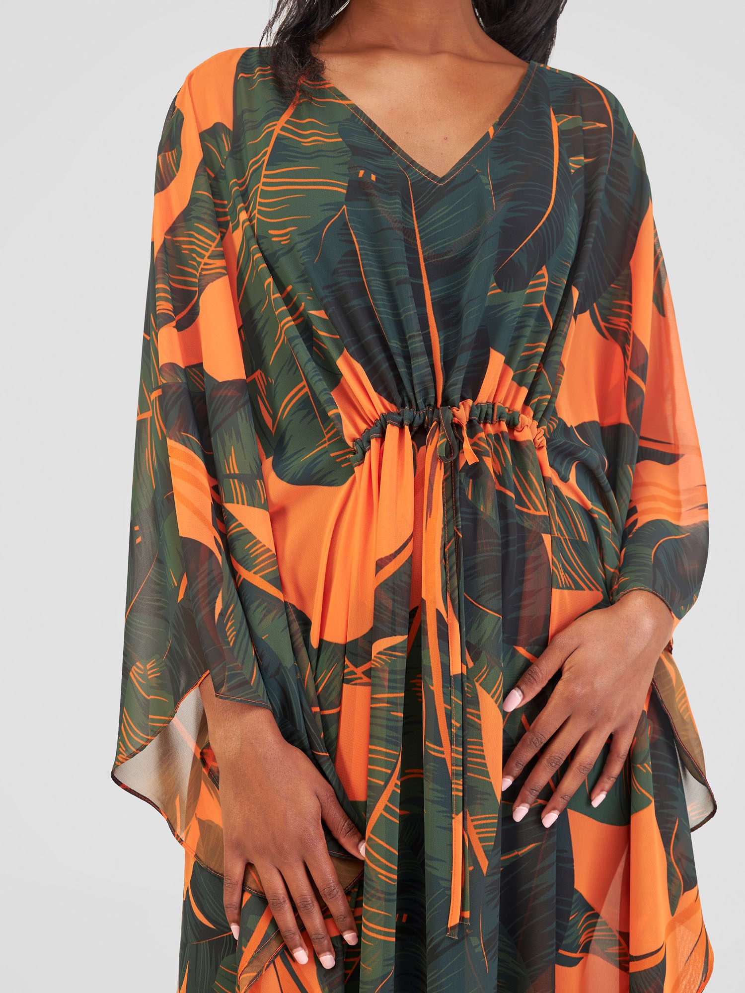Vivo Alika Maxi Kimono - Orange Green Asaka Print