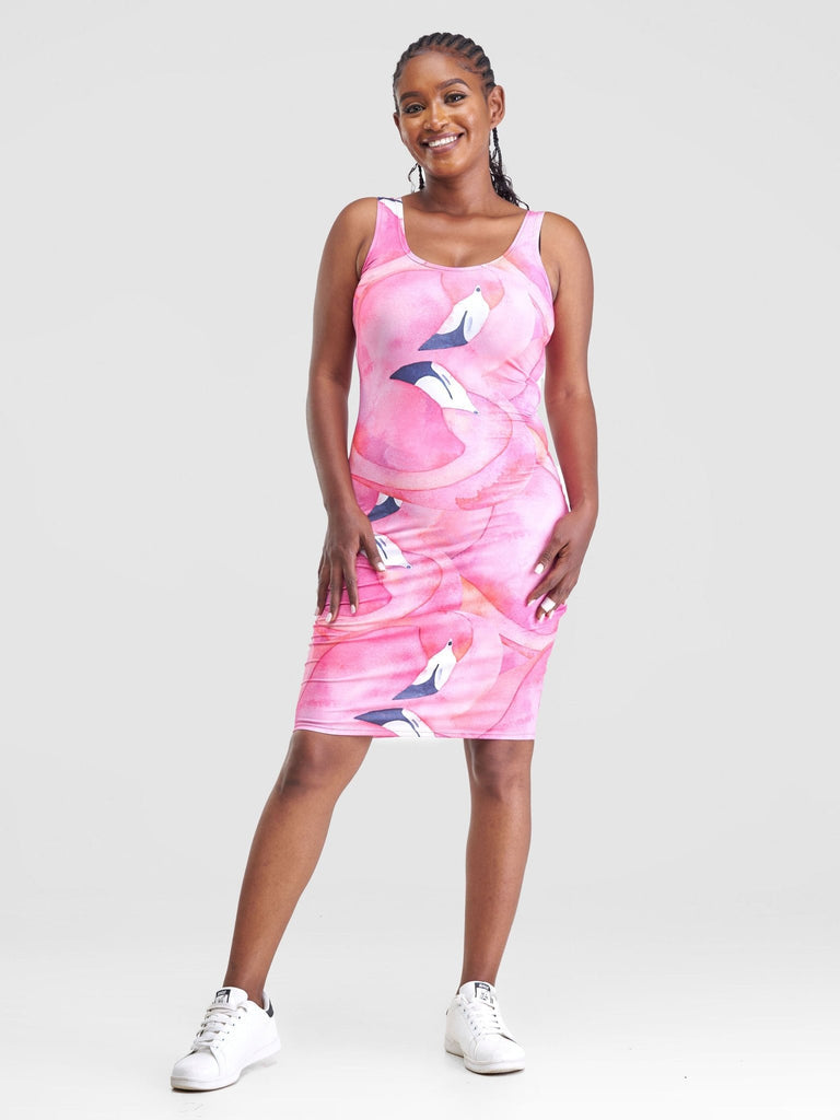 Zoya Essentials Mini Bodycon - Pink / Navy Print - Shopzetu
