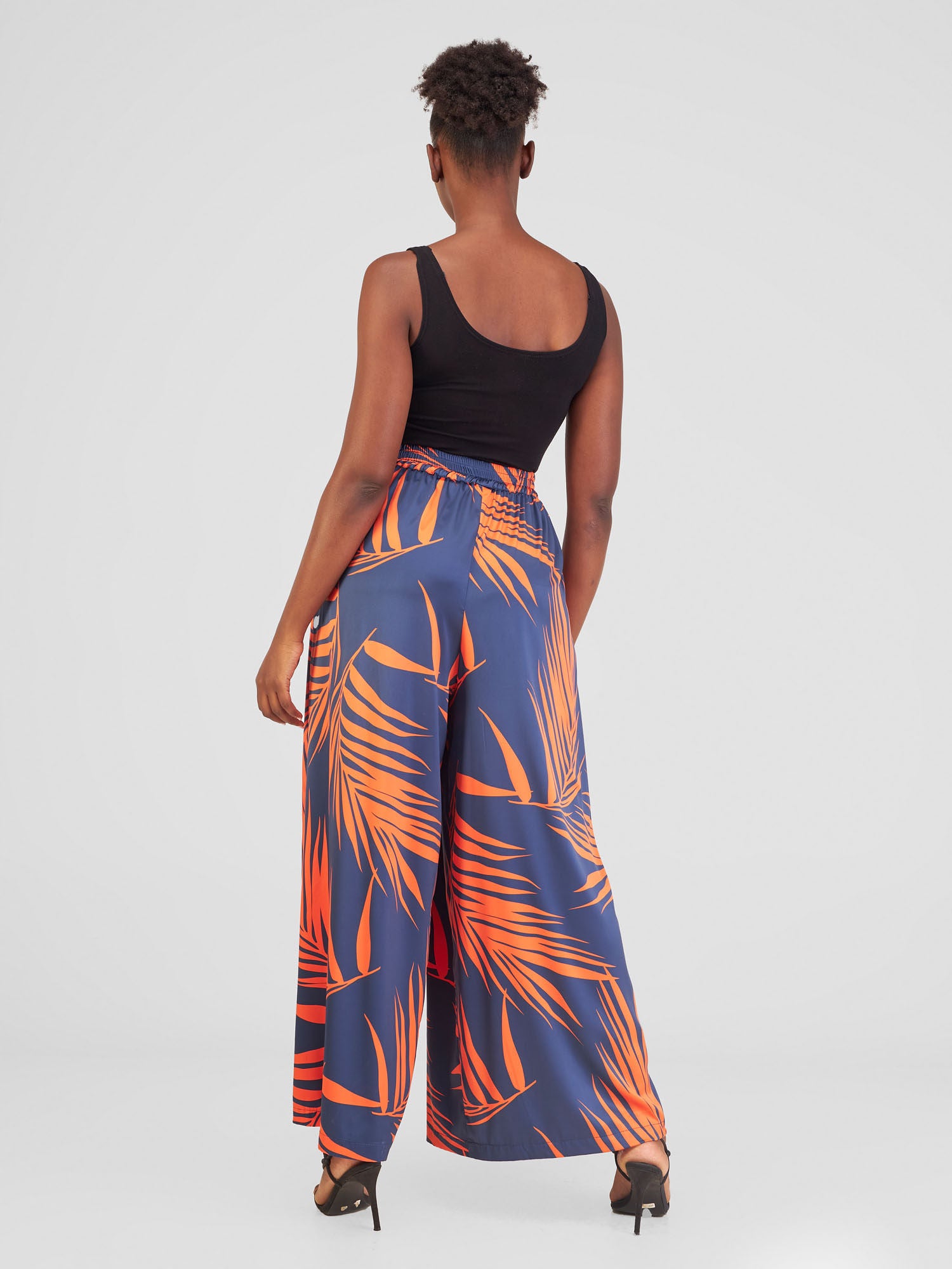 Vivo Alika High Waist Pants - Navy Blue / Orange Siri Print