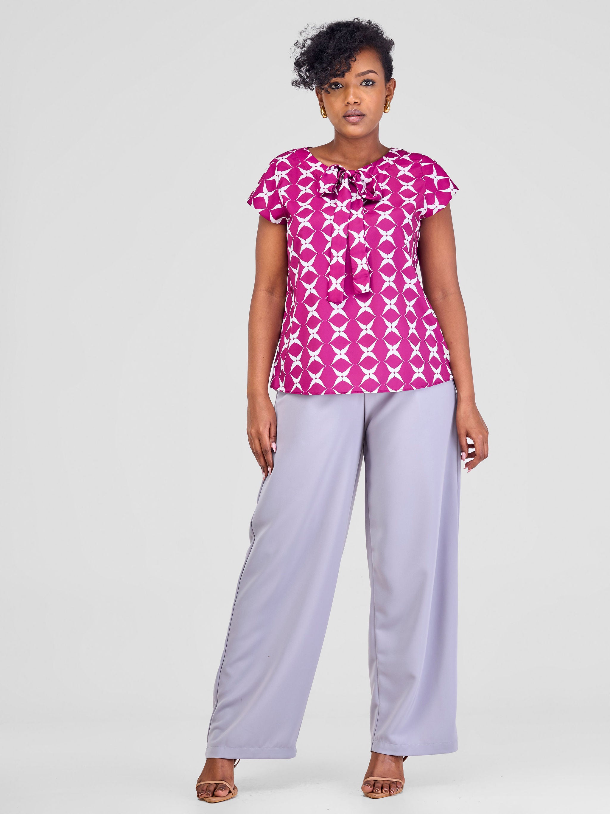 Vivo Arafa Tie Top - Purple / White Clover Print