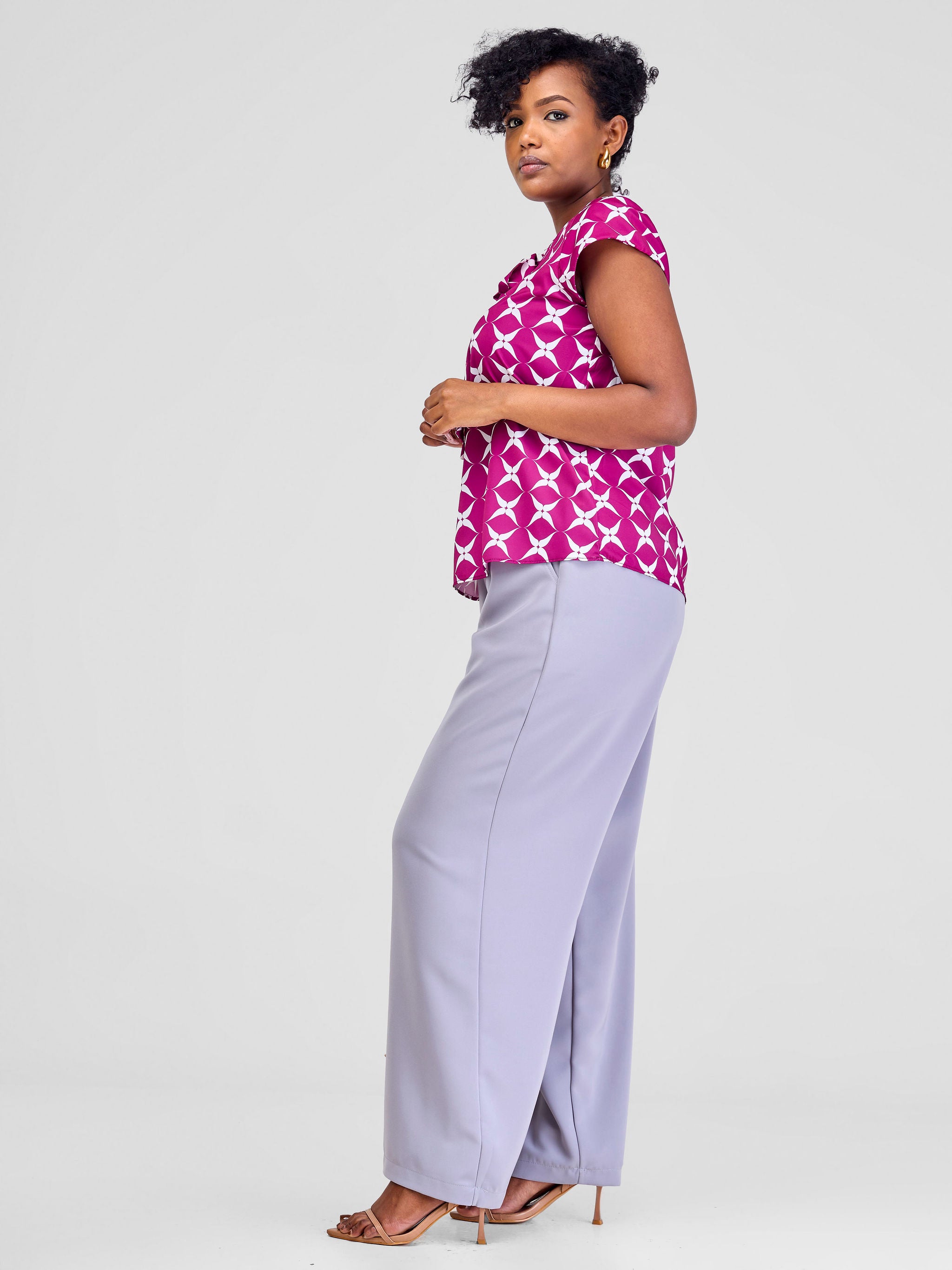 Vivo Arafa Tie Top - Purple / White Clover Print