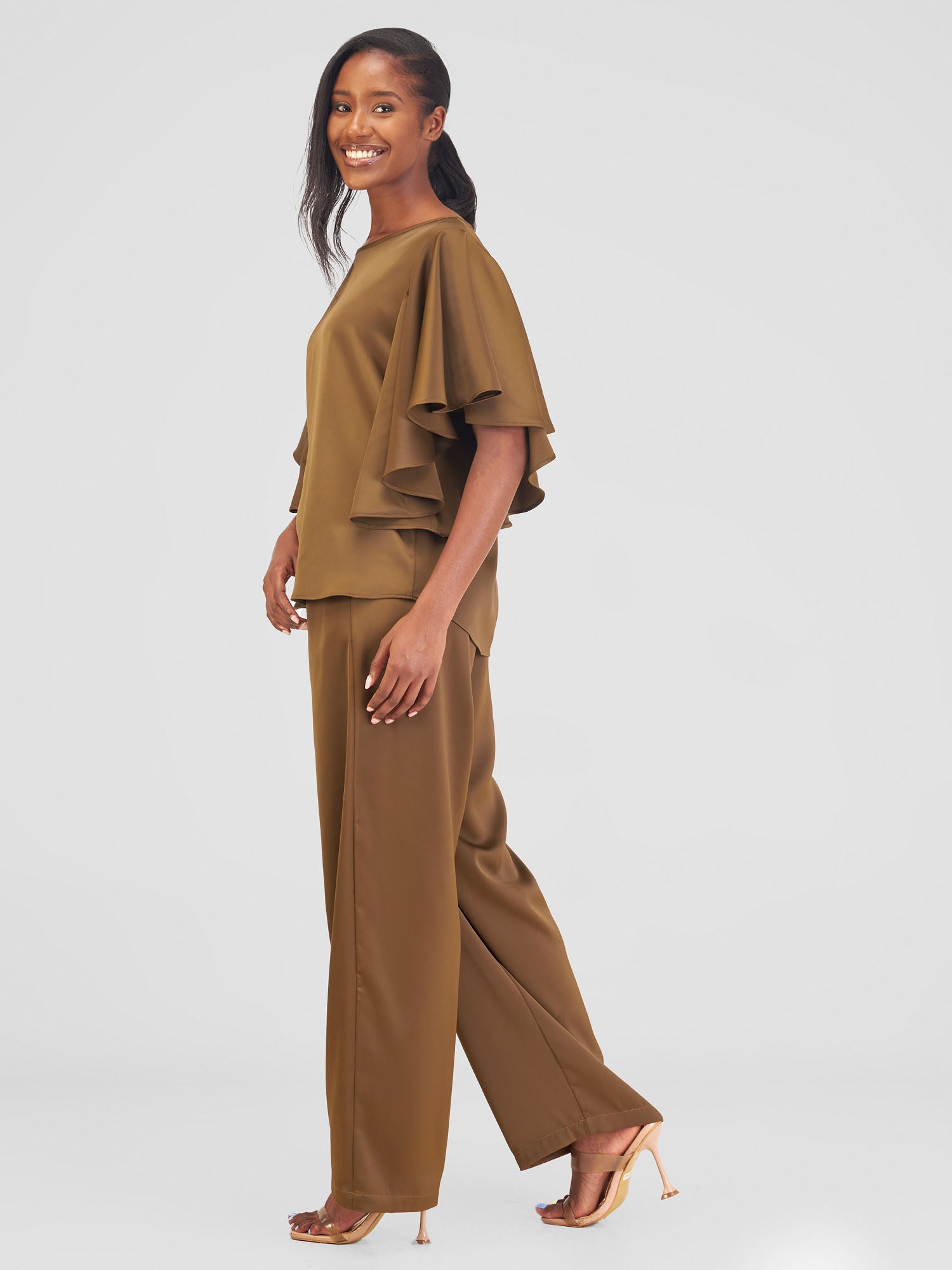 Vivo Alika Flounce Sleeve Top - Hunters Green