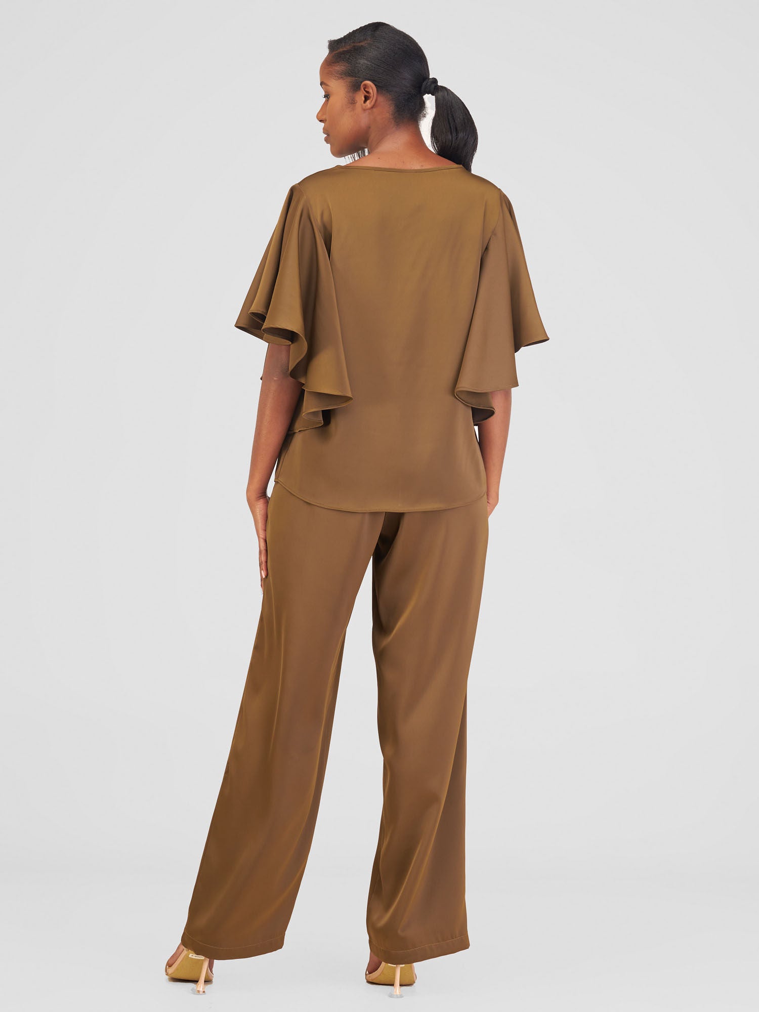 Vivo Alika Flounce Sleeve Top - Hunters Green