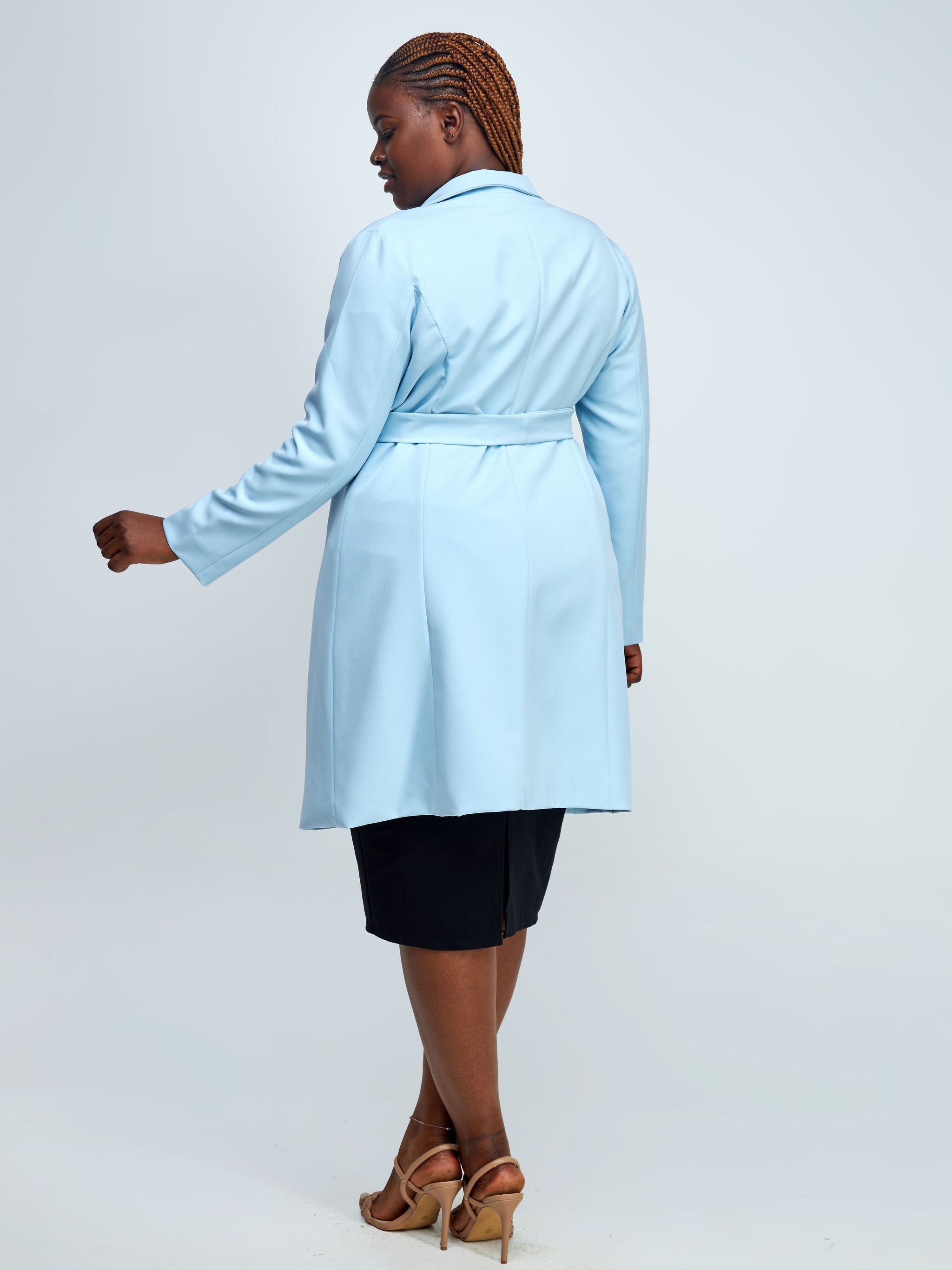 Vivo Taji Long Sleeve Knee Length Coat - Light Blue