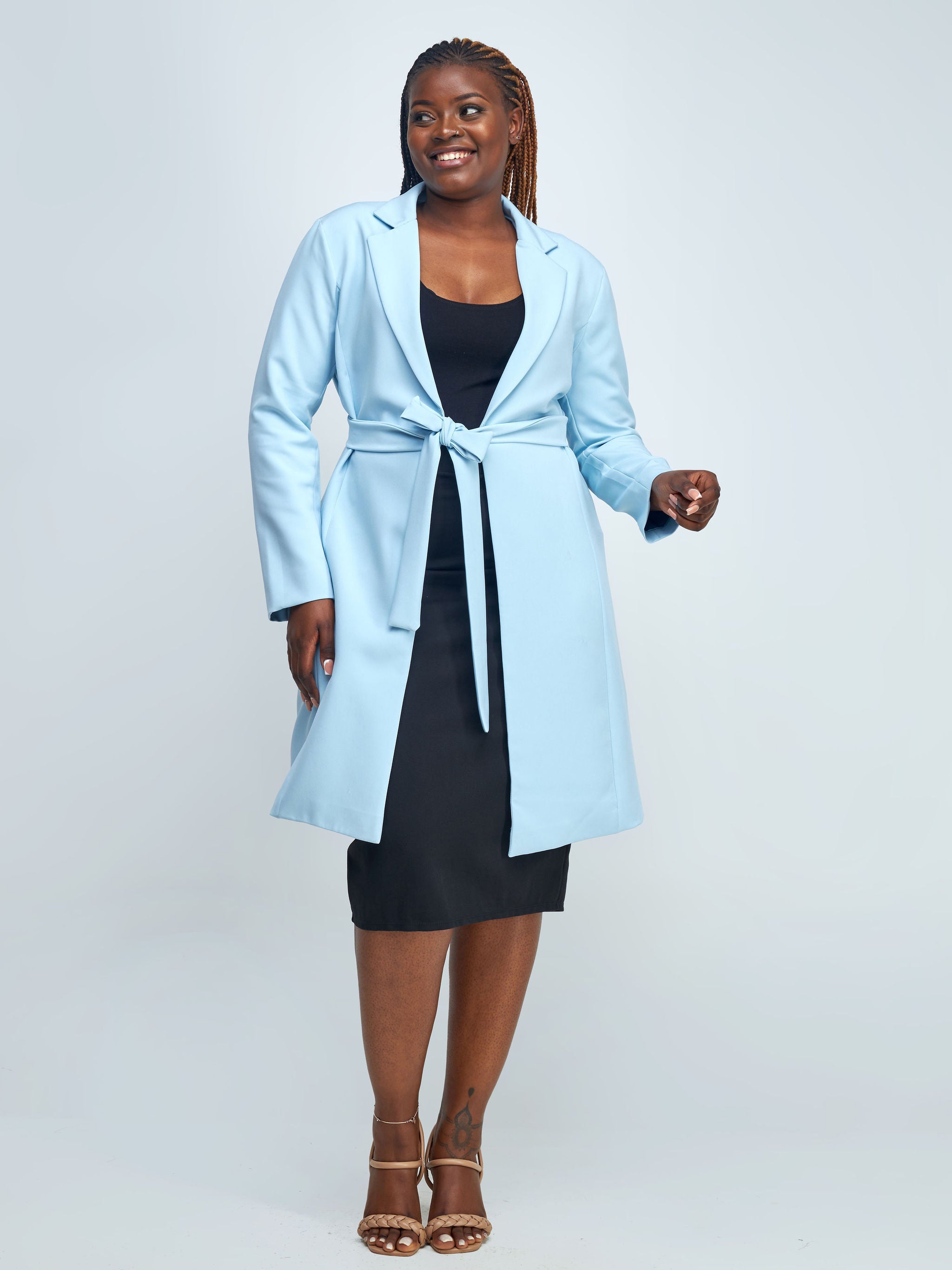 Vivo Taji Long Sleeve Knee Length Coat - Light Blue