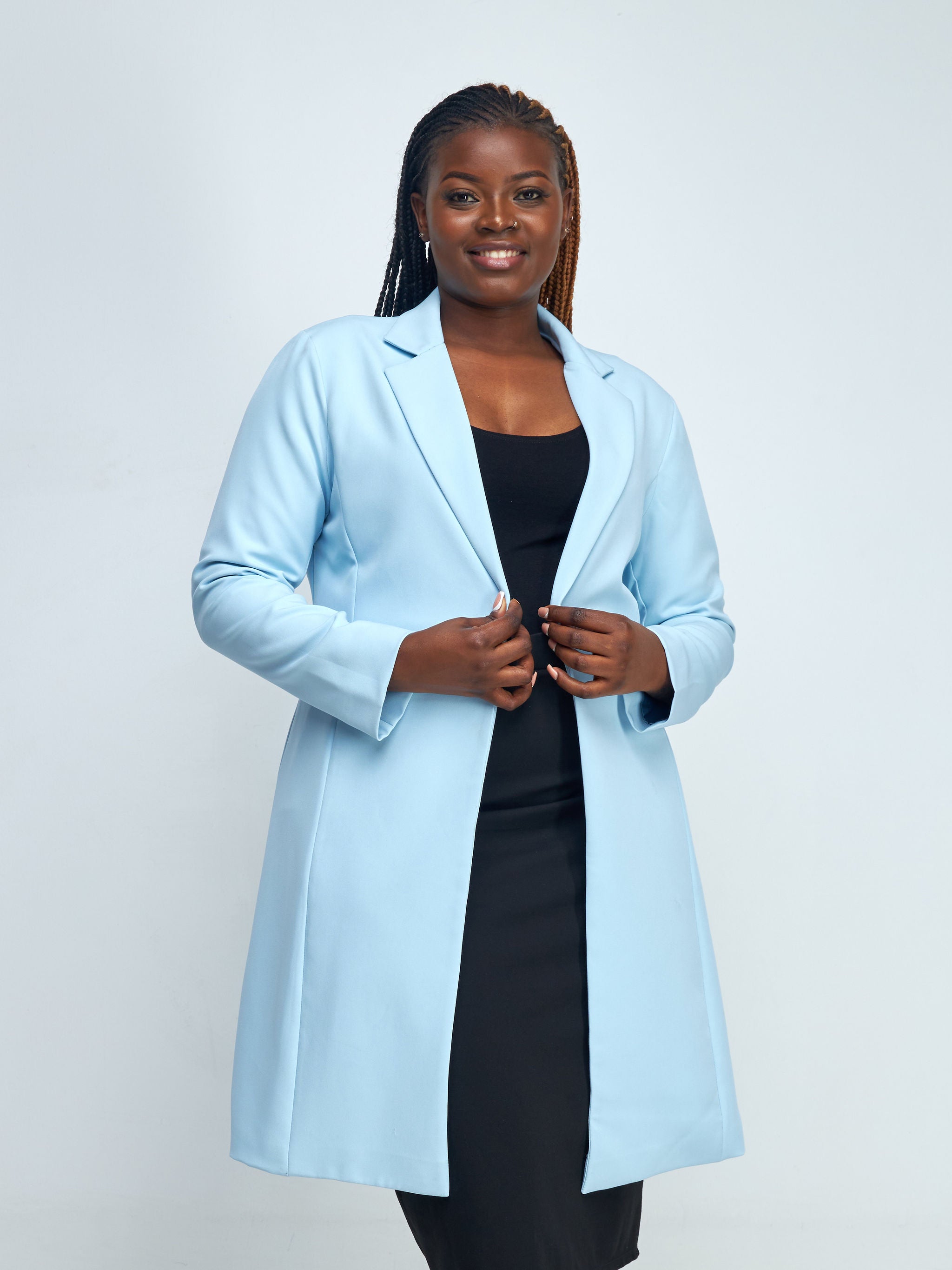 Vivo Taji Long Sleeve Knee Length Coat - Light Blue