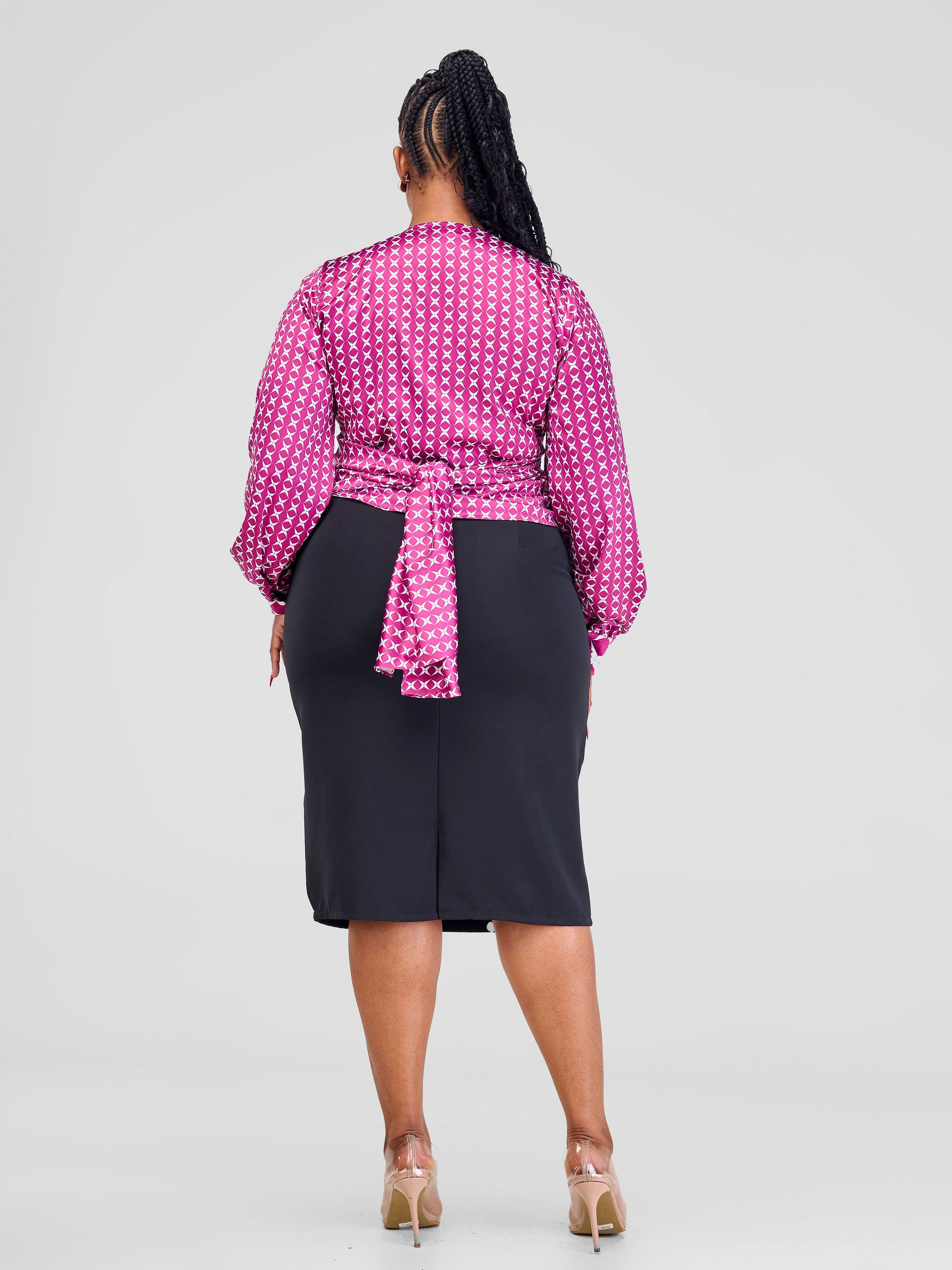 Vivo Arafa Wrap Top - White / Purple Clover Print