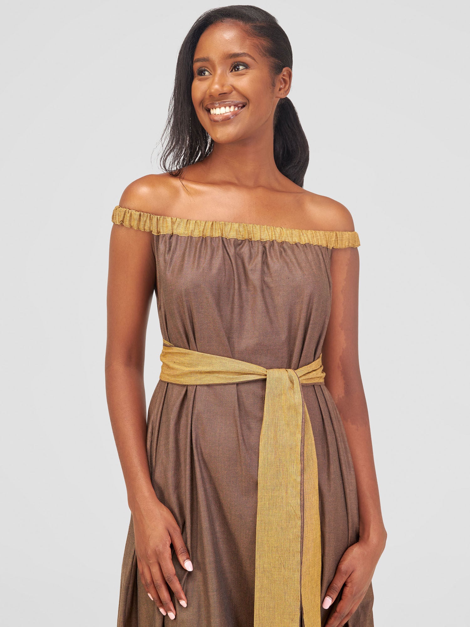 Safari Haya Off Shoulder Maxi Dress - Fown Koko Print