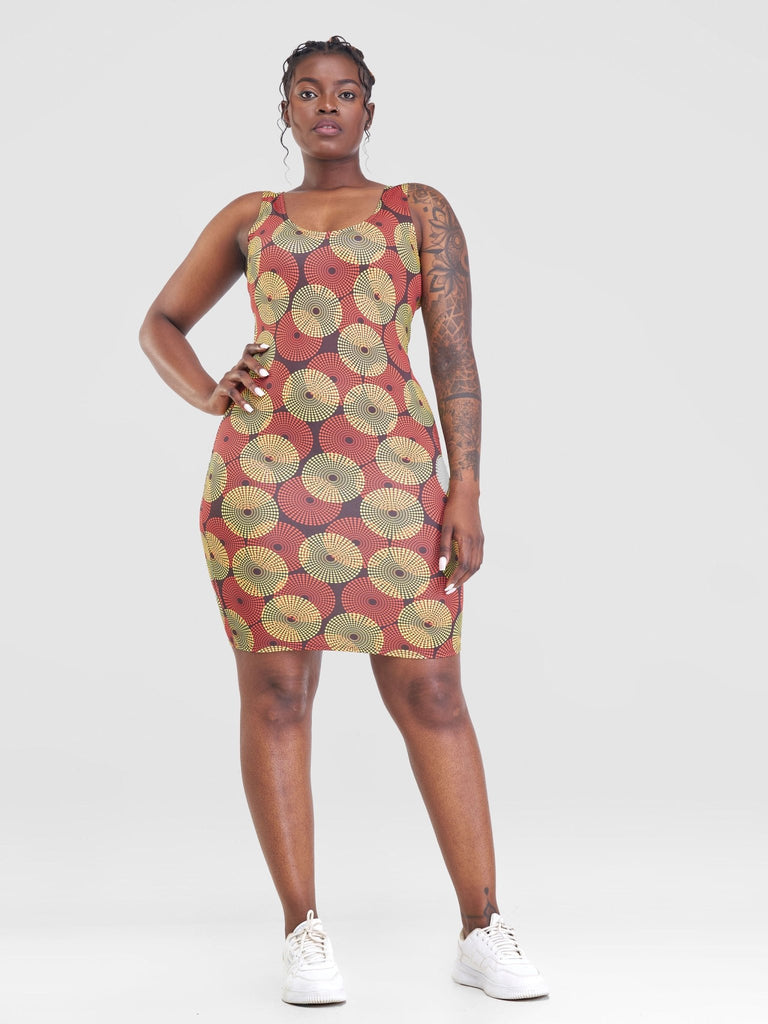 Zoya Essentials Mini Bodycon - Orange / Pink Print - Shopzetu