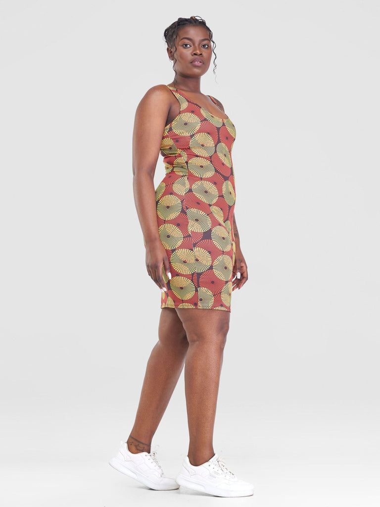 Zoya Essentials Mini Bodycon - Orange / Pink Print - Shopzetu