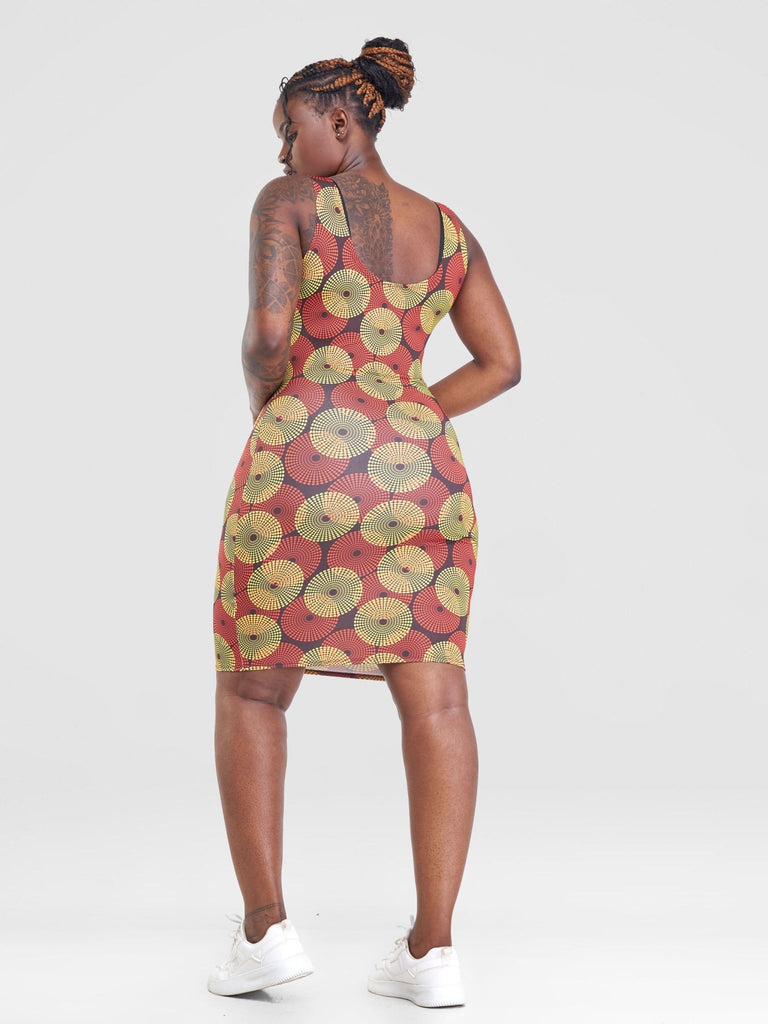 Zoya Essentials Mini Bodycon - Orange / Pink Print - Shopzetu
