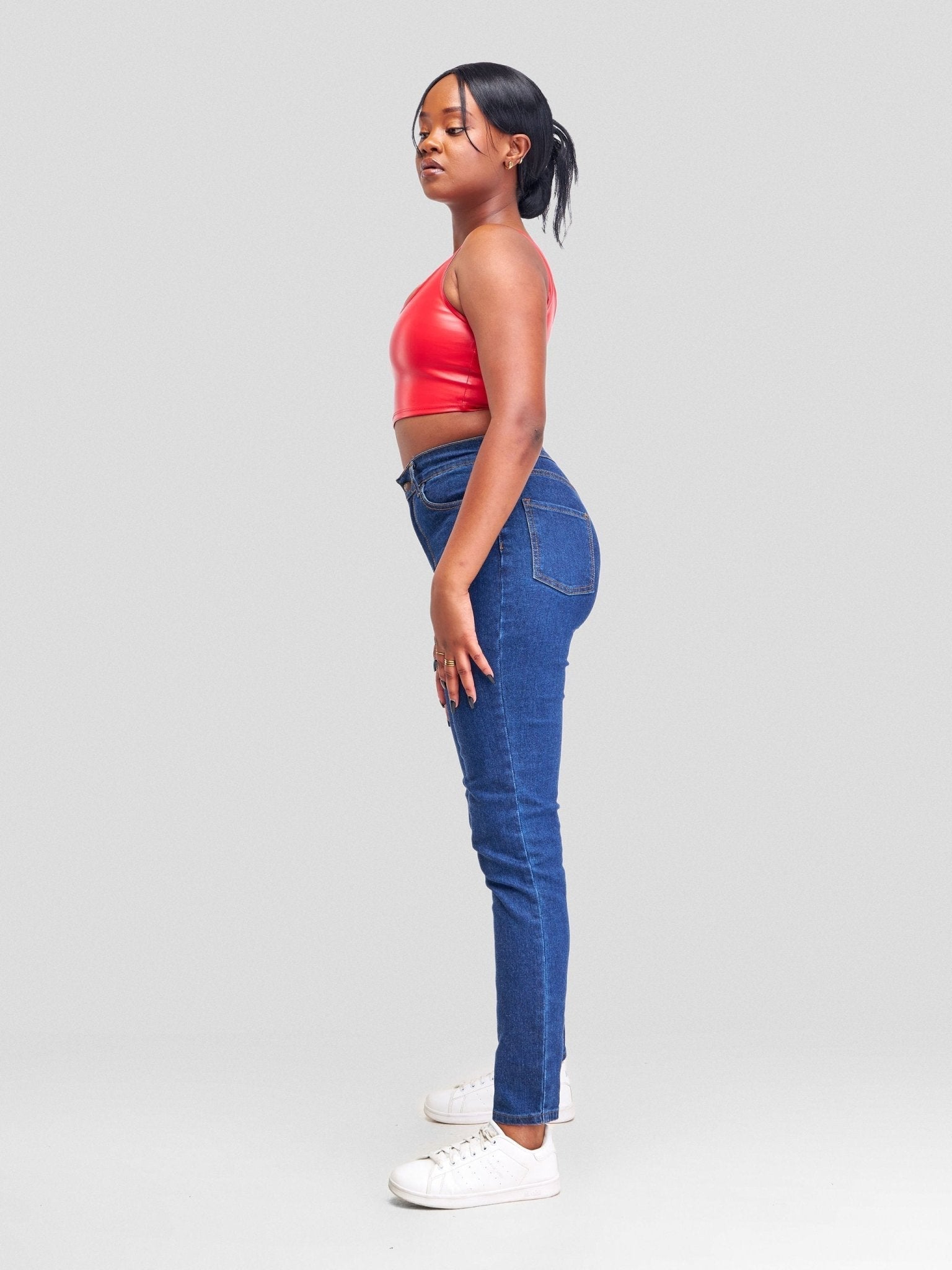 Denim Haven High Rise Skinny Jeans- Dark Blue - Shopzetu