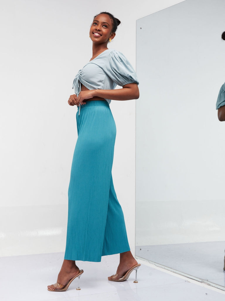 Anika Puffed Sleeve Crop Top with Centre Draw String - Pastel Blue - Shop Zetu Kenya