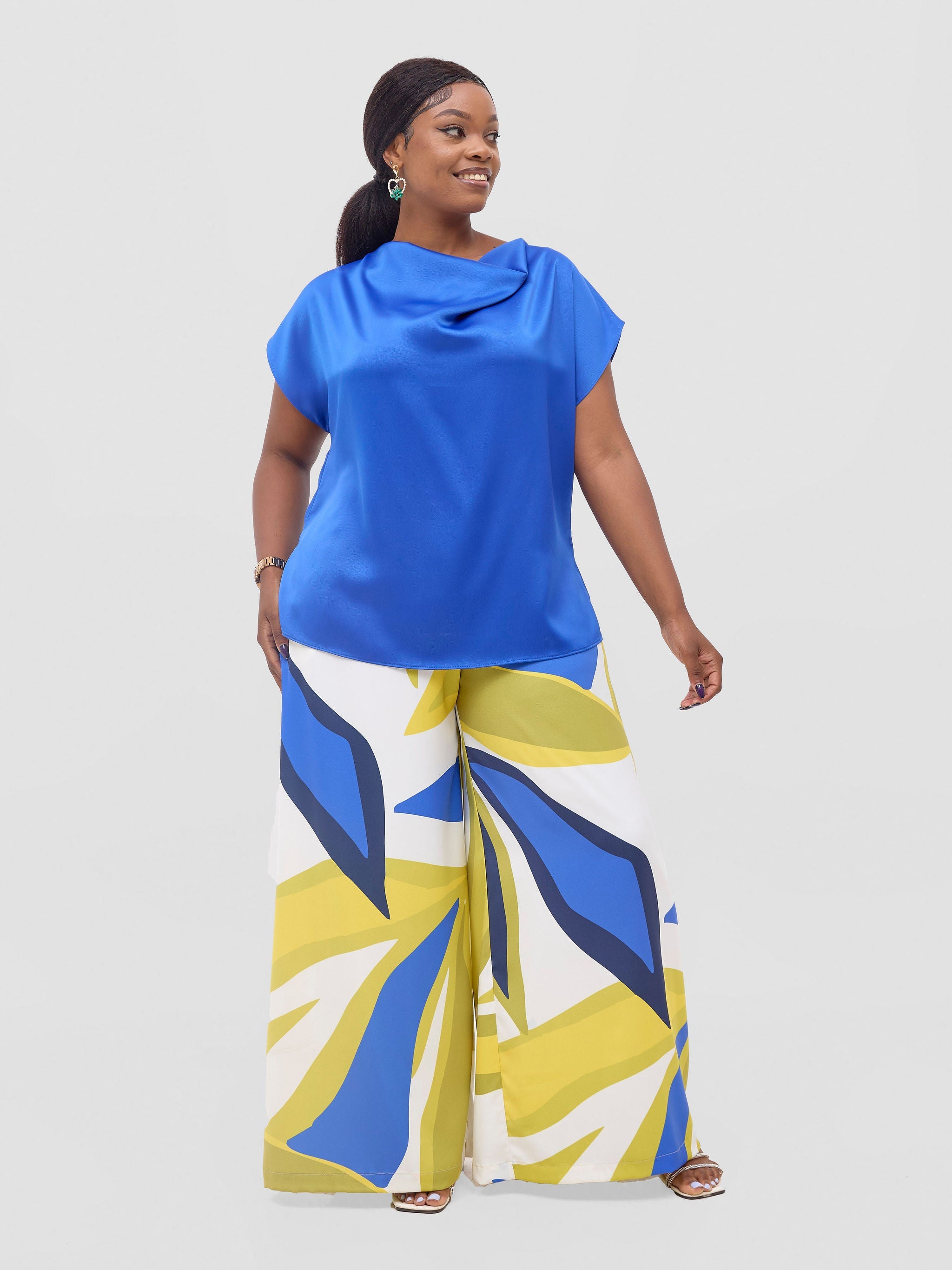 Vivo Kelemi Crepe Wide Leg Pants - Royal Blue  / Green Lana Print