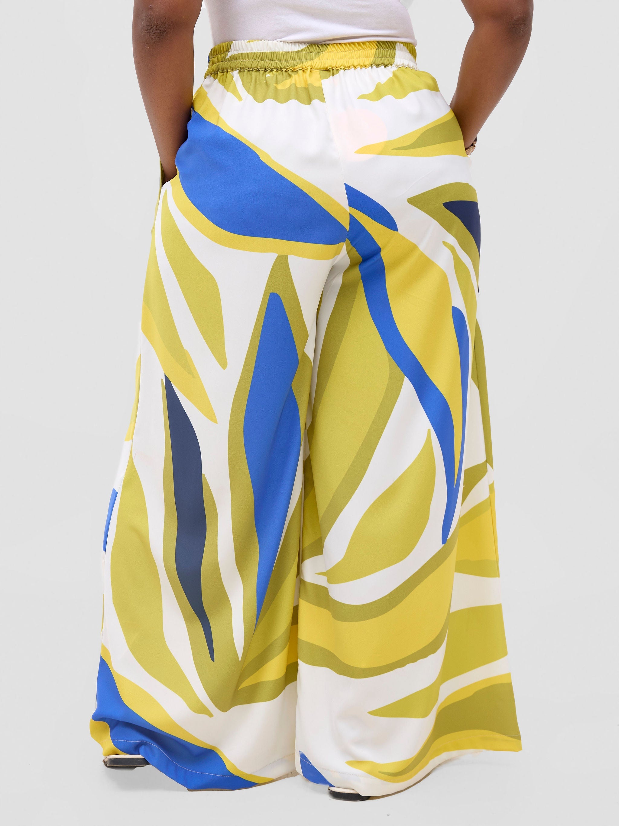 Vivo Kelemi Crepe Wide Leg Pants - Royal Blue  / Green Lana Print