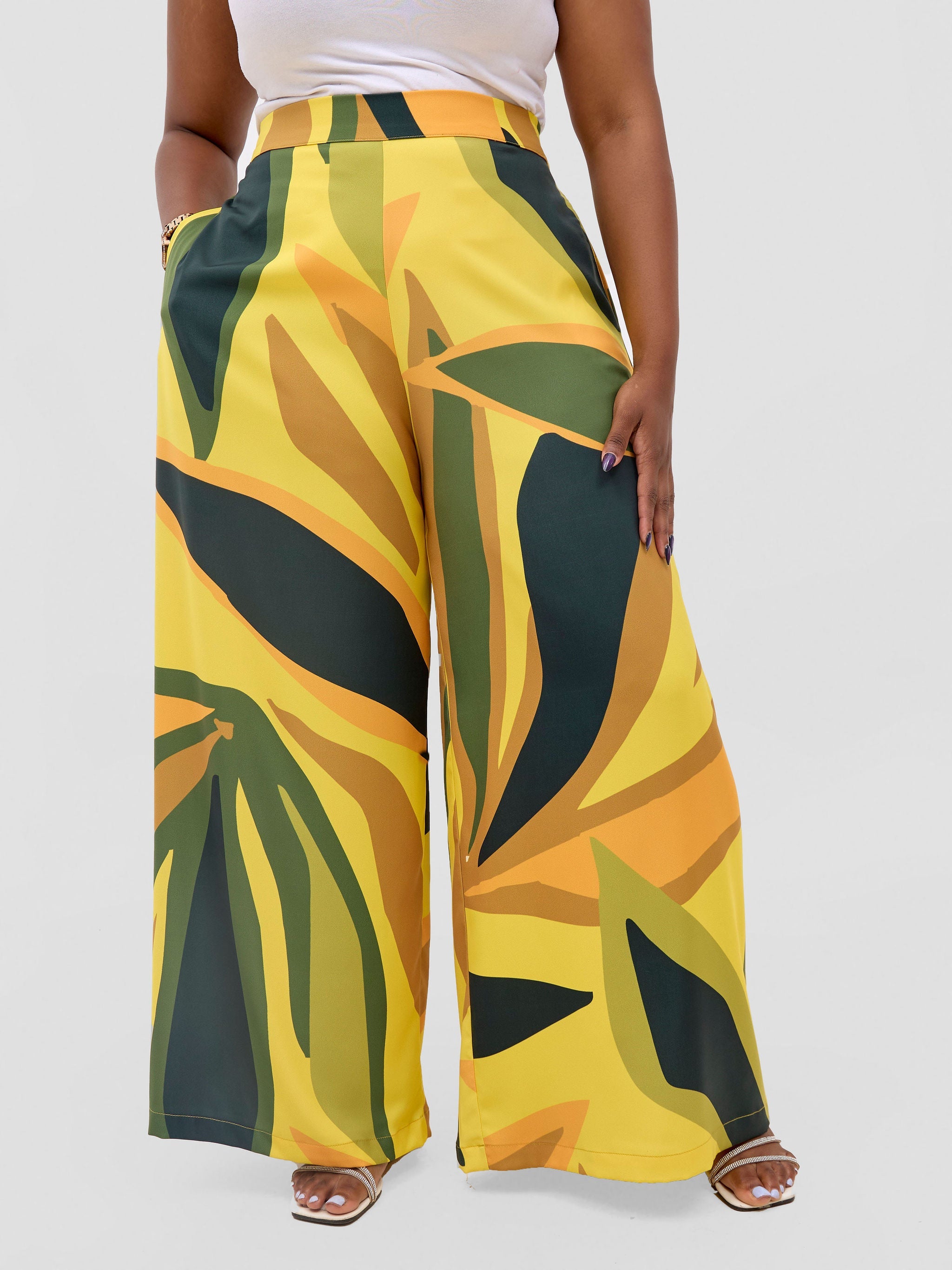 Vivo Kelemi Crepe Wide Leg Pants - Yellow / Green Lana Print