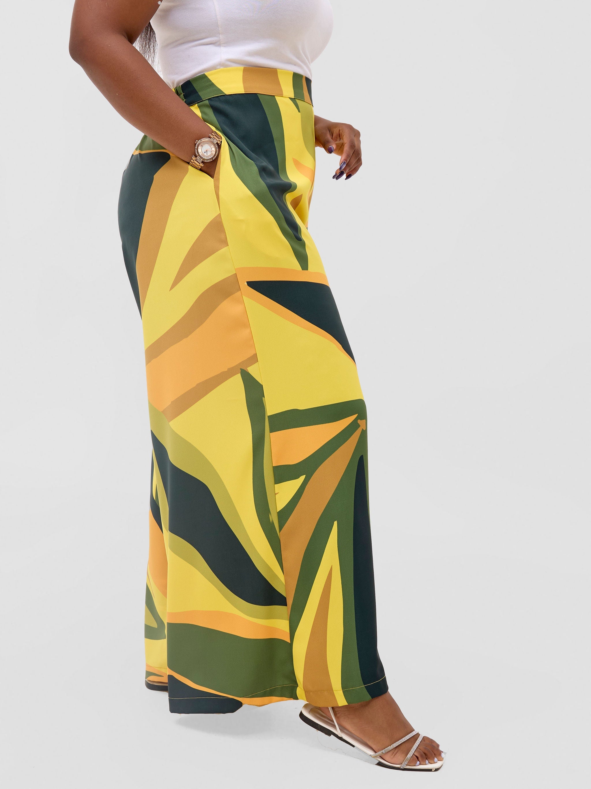 Vivo Kelemi Crepe Wide Leg Pants - Yellow / Green Lana Print