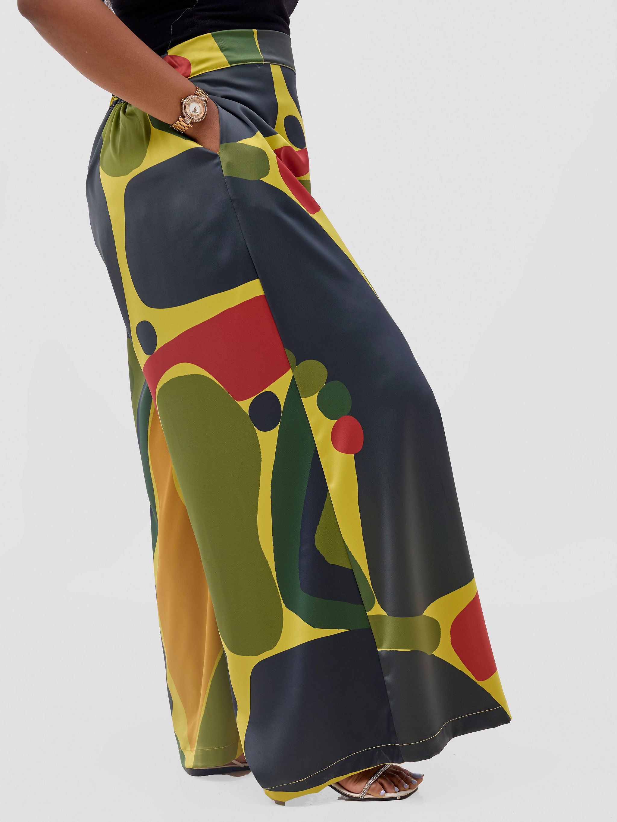 Vivo Kelemi Satin Pants - Lime / Red Waso Print