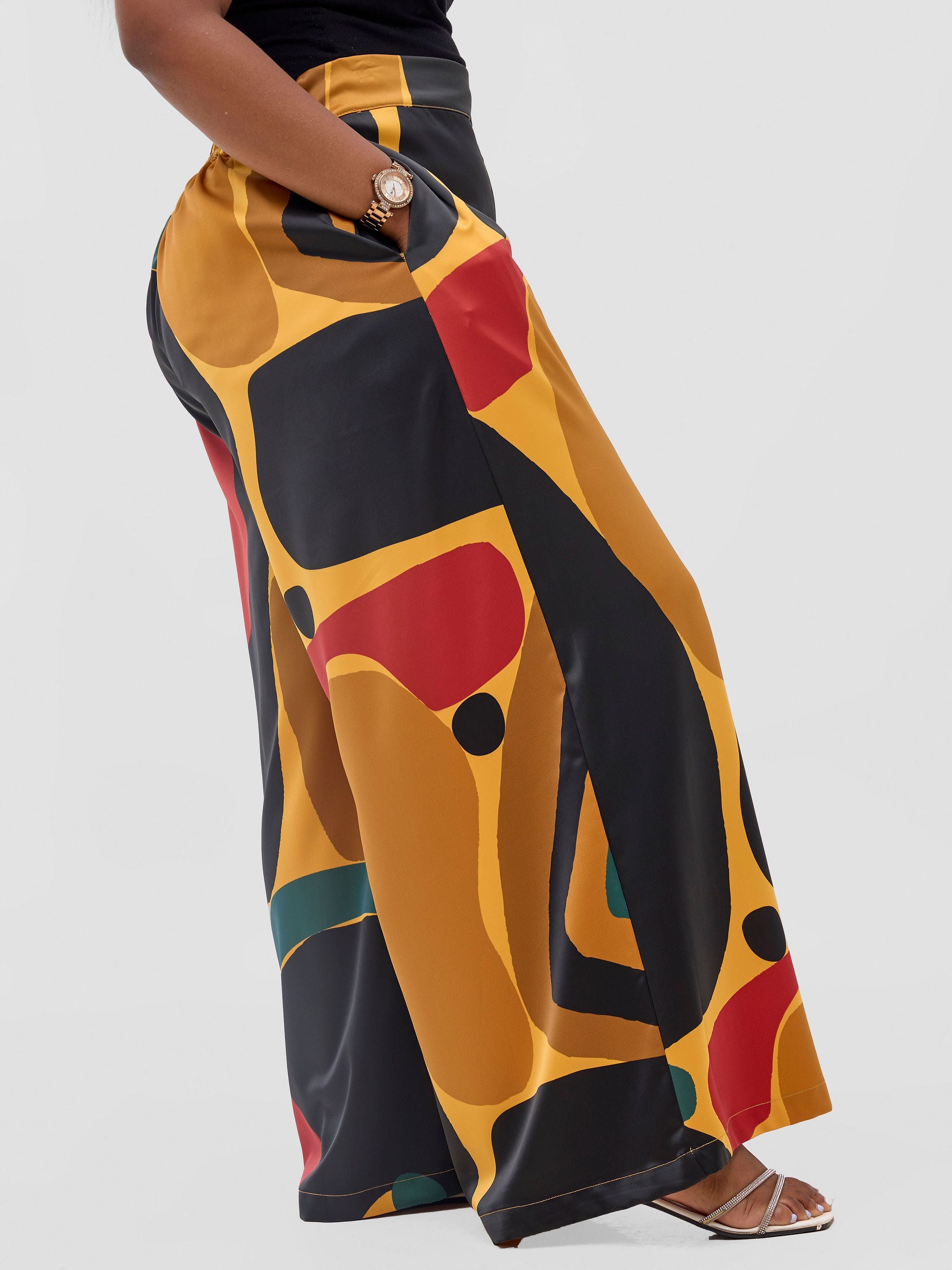 Vivo Kelemi Satin Pants - Mustard / Red Waso Print