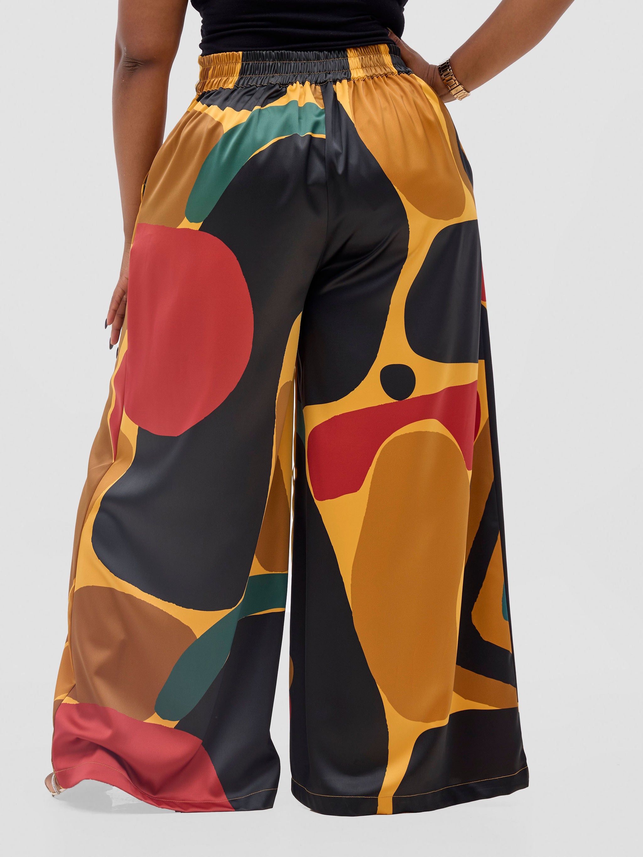 Vivo Kelemi Satin Pants - Mustard / Red Waso Print