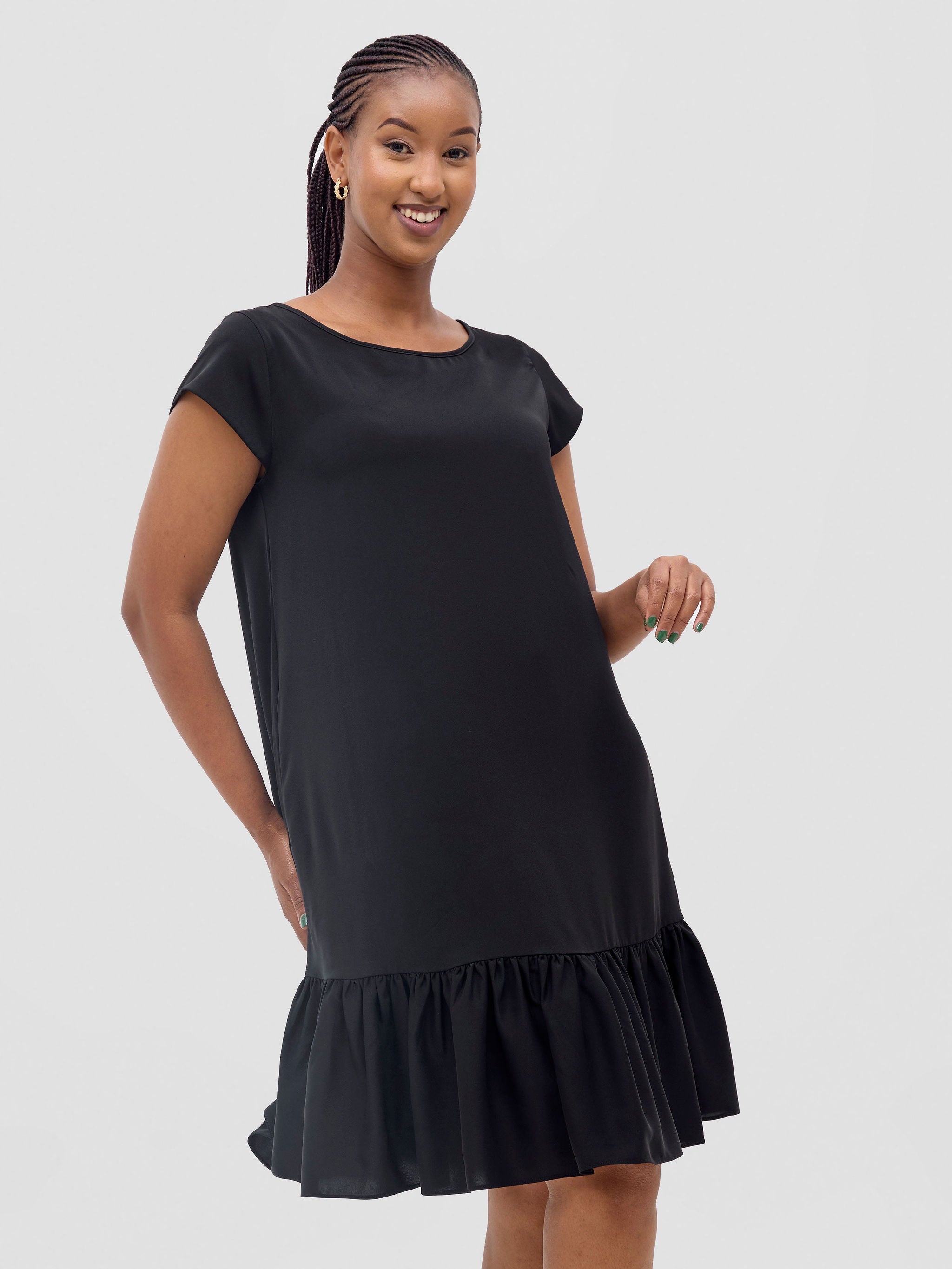 Vivo Dalia Cap Sleeve Gathered Tent Dress - Black