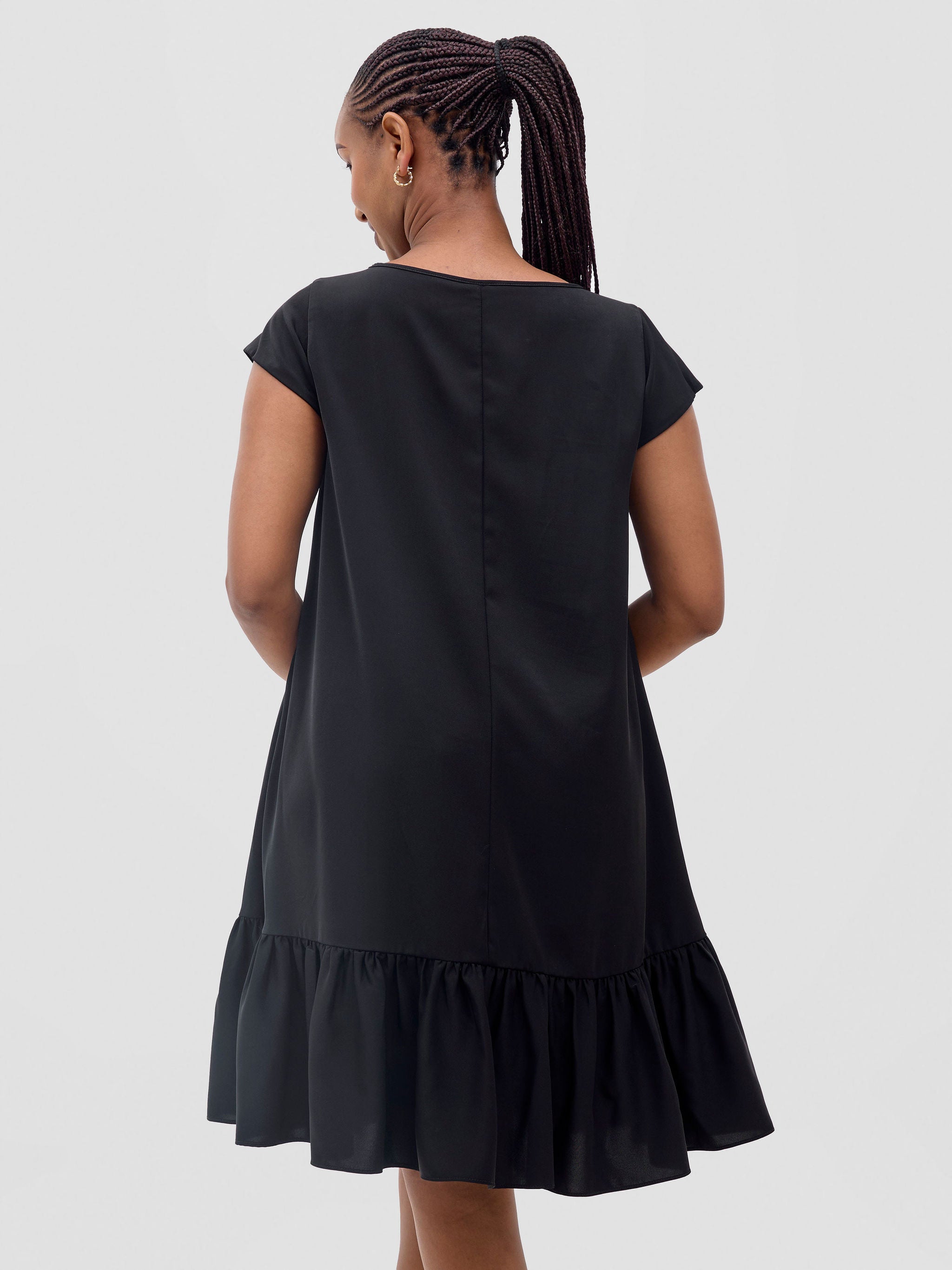 Vivo Dalia Cap Sleeve Gathered Tent Dress - Black
