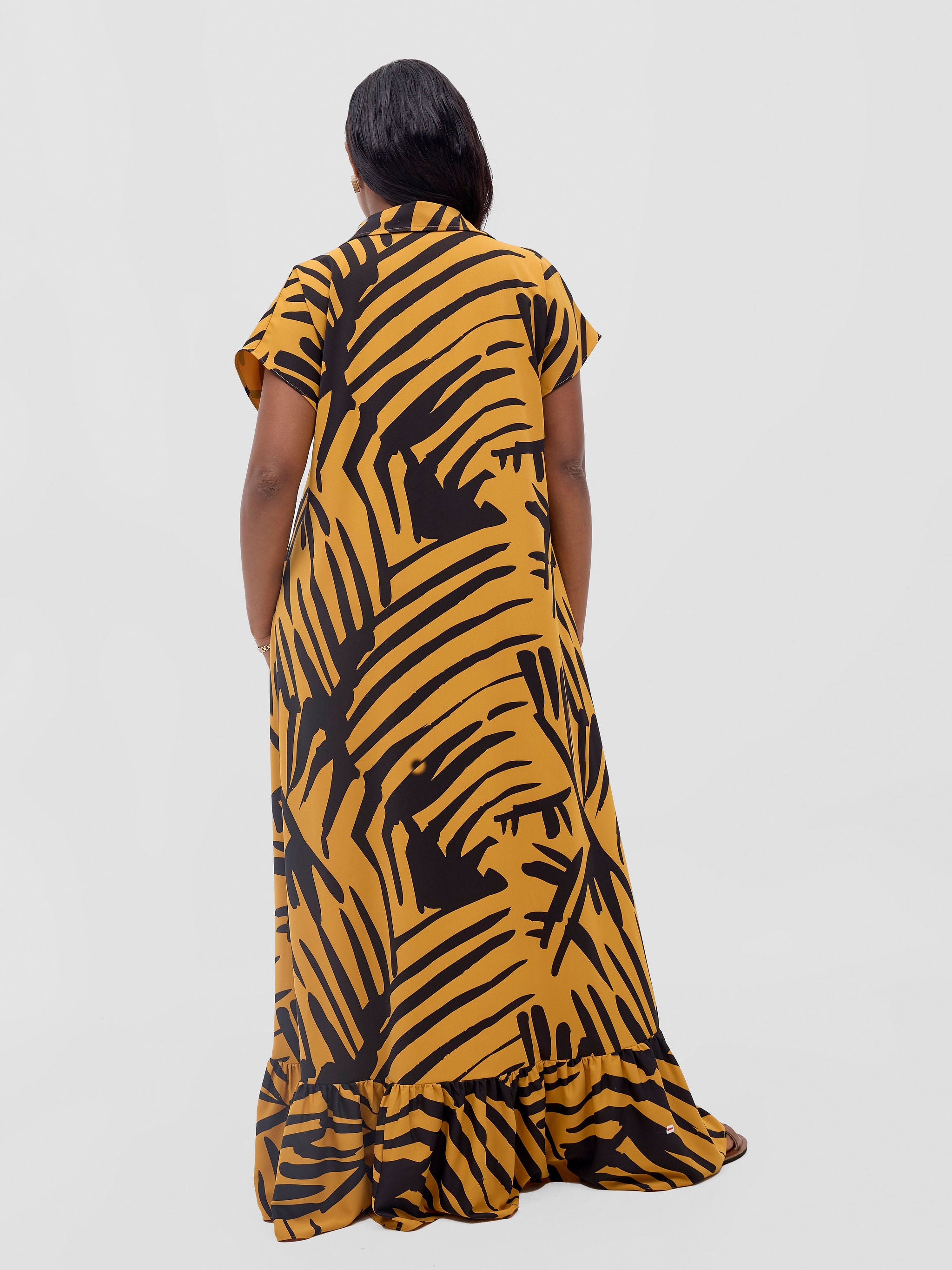 Vivo Asha Drop Shoulder Maxi Shirt Dress - Mustard / Black Lala Print