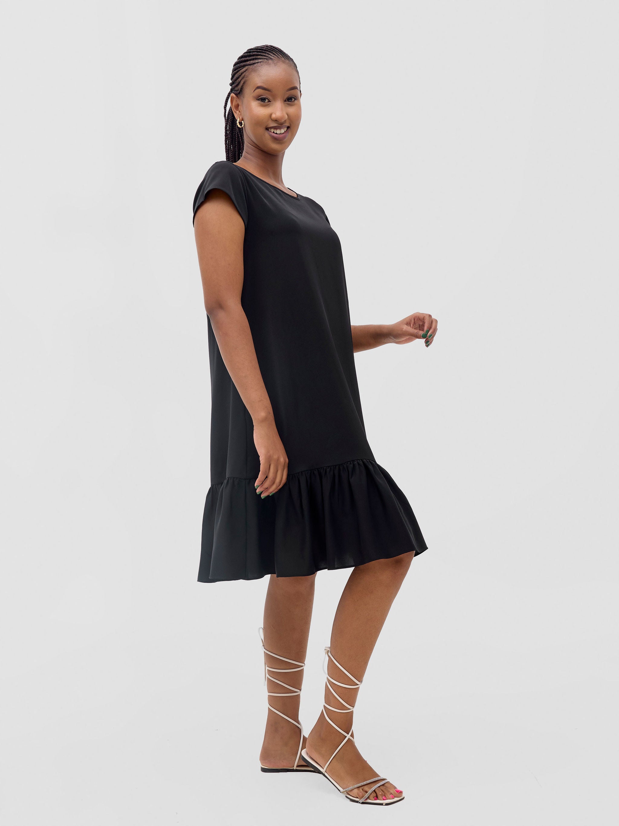 Vivo Dalia Cap Sleeve Gathered Tent Dress - Black