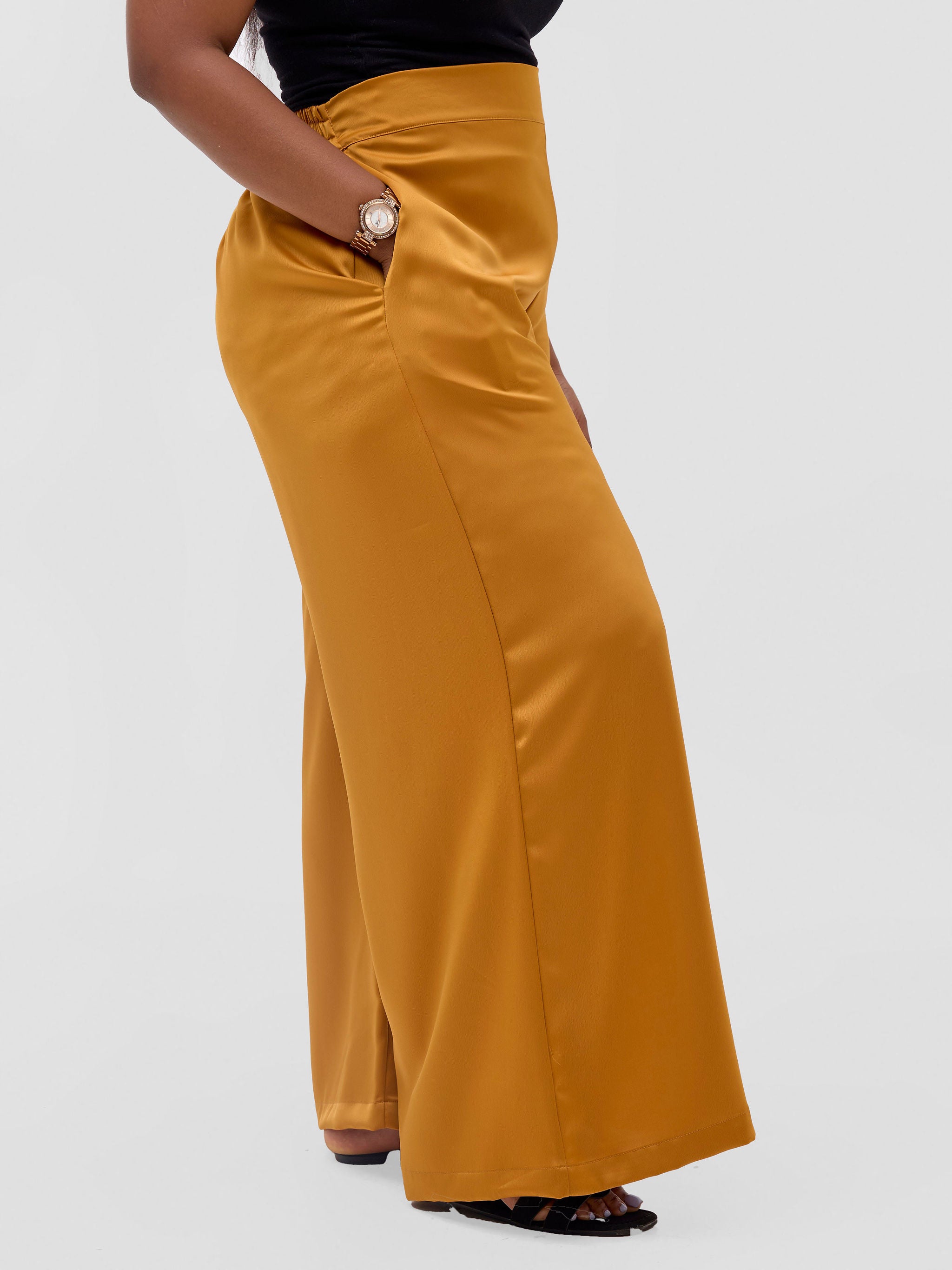 Vivo Meli Satin Pants - Dark Mustard