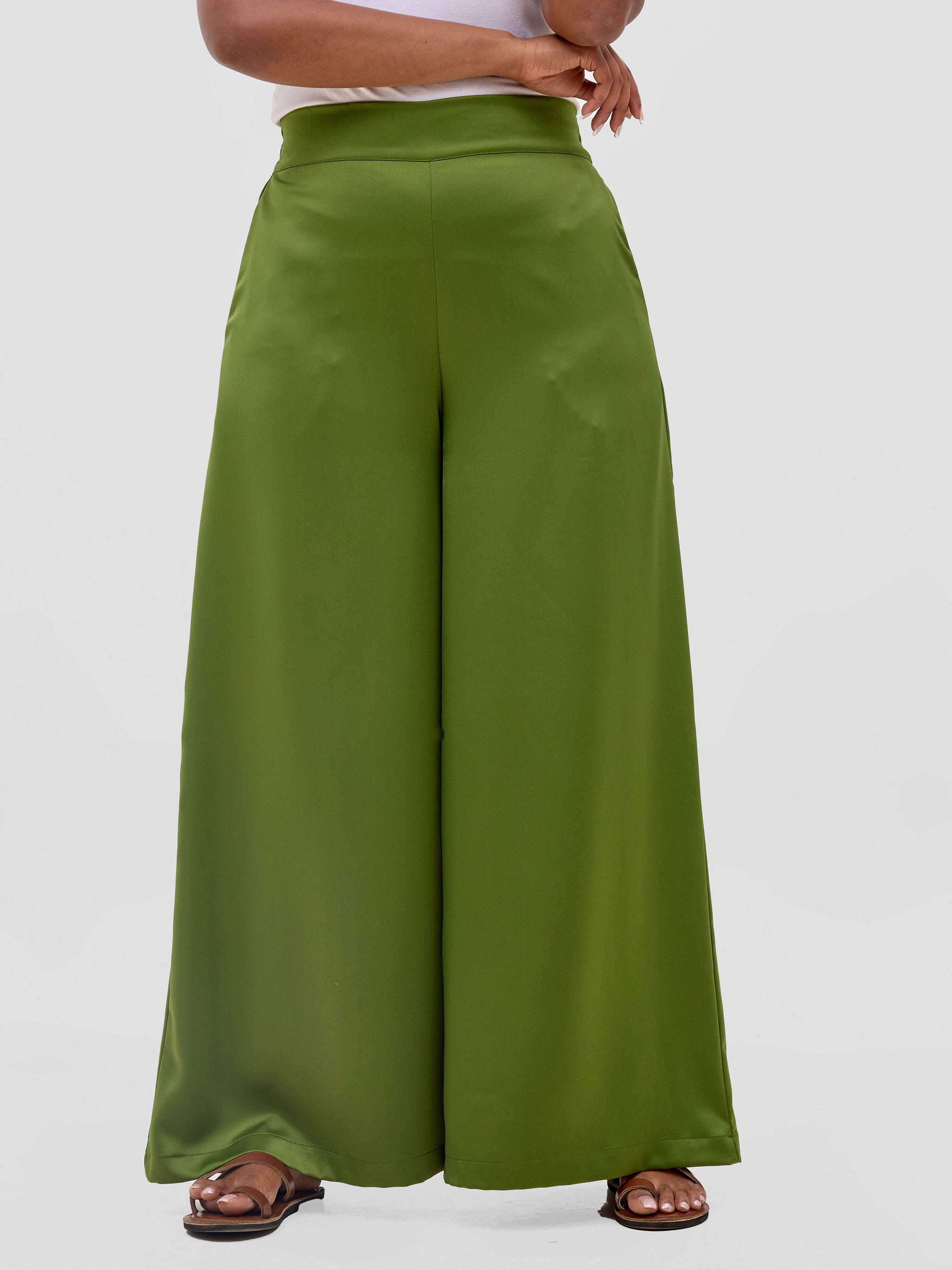 Vivo Meli Satin Pants - Olive