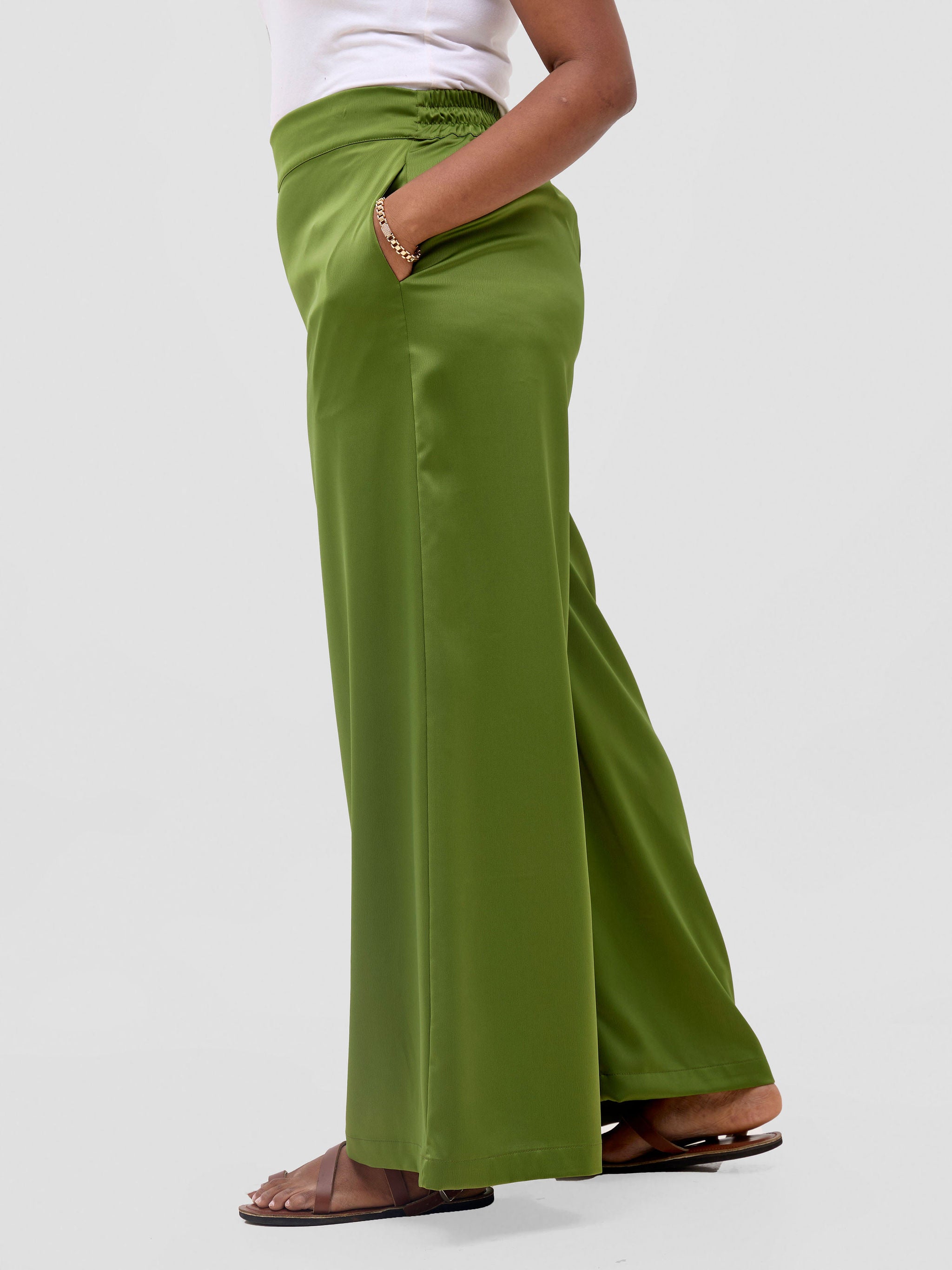 Vivo Meli Satin Pants - Olive